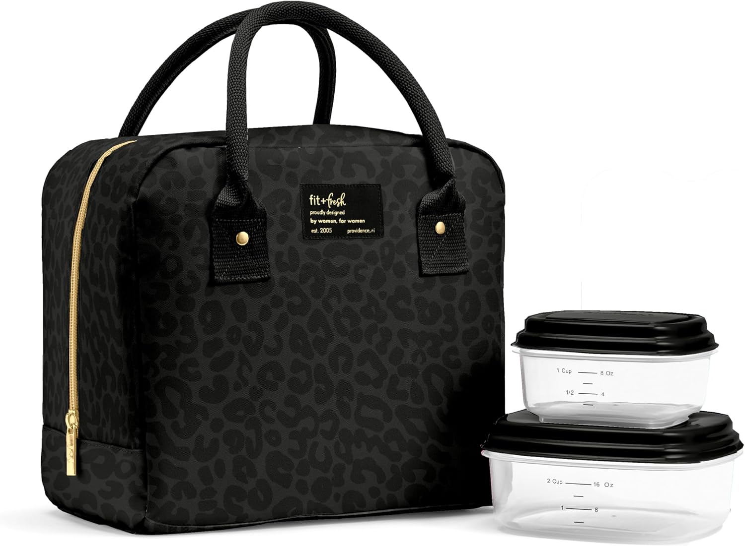 Fit & Fresh Bloomington Insulated Lunch Bag for Women w/ Containers Black Feline Fine