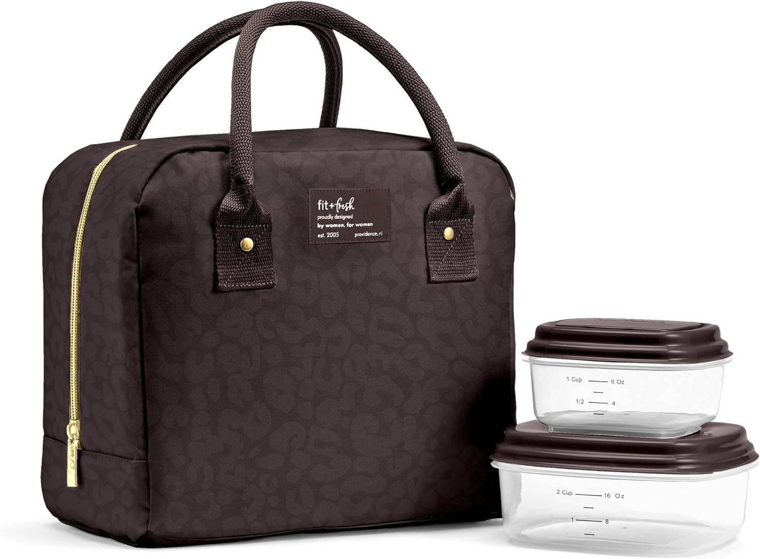 Fit & Fresh Bloomington Insulated Lunch Bag for Women w/ Containers Chocolate Feline Fine
