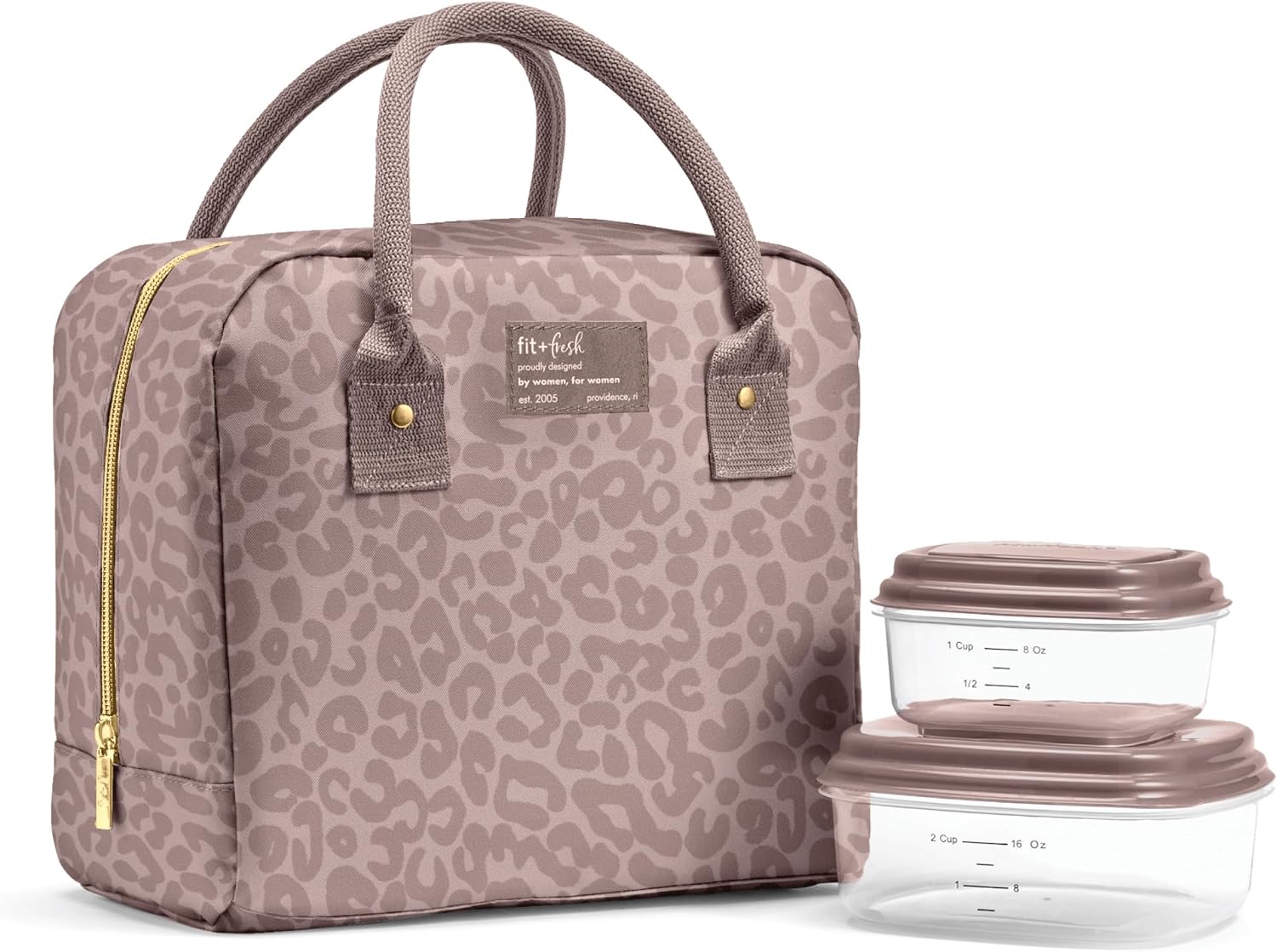 Fit & Fresh Bloomington Insulated Lunch Bag for Women w/ Containers Mocha Feline Fine