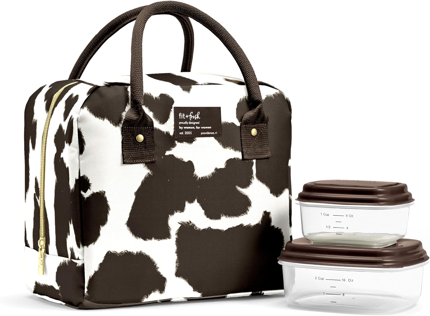 Fit & Fresh Bloomington Insulated Lunch Bag for Women w/ Containers Brown Cowhide