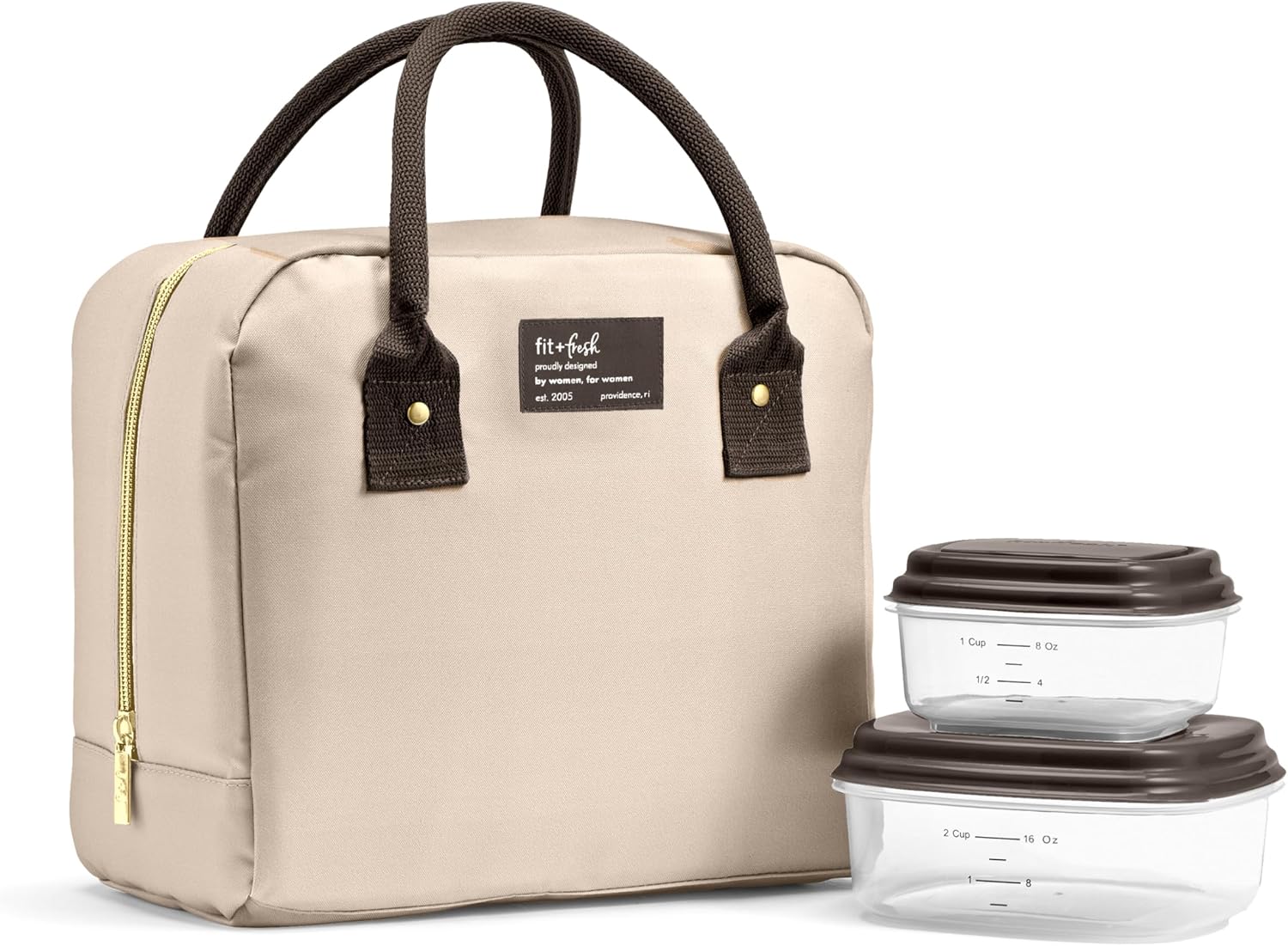 Fit & Fresh Bloomington Insulated Lunch Bag for Women w/ Containers Tan