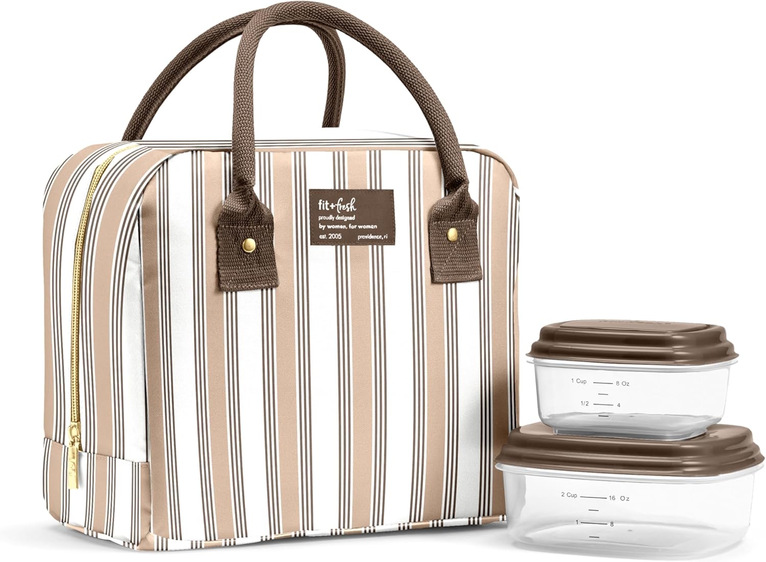 Fit & Fresh Bloomington Insulated Lunch Bag for Women w/ Containers Taupe Stripe