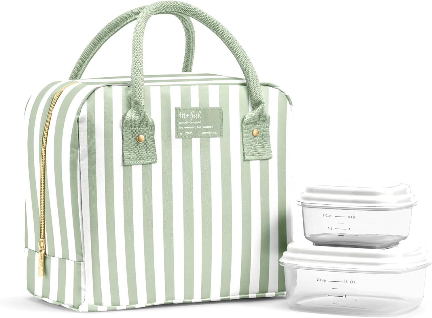 Fit & Fresh Bloomington Insulated Lunch Bag for Women w/ Containers Thick Stripe Sage