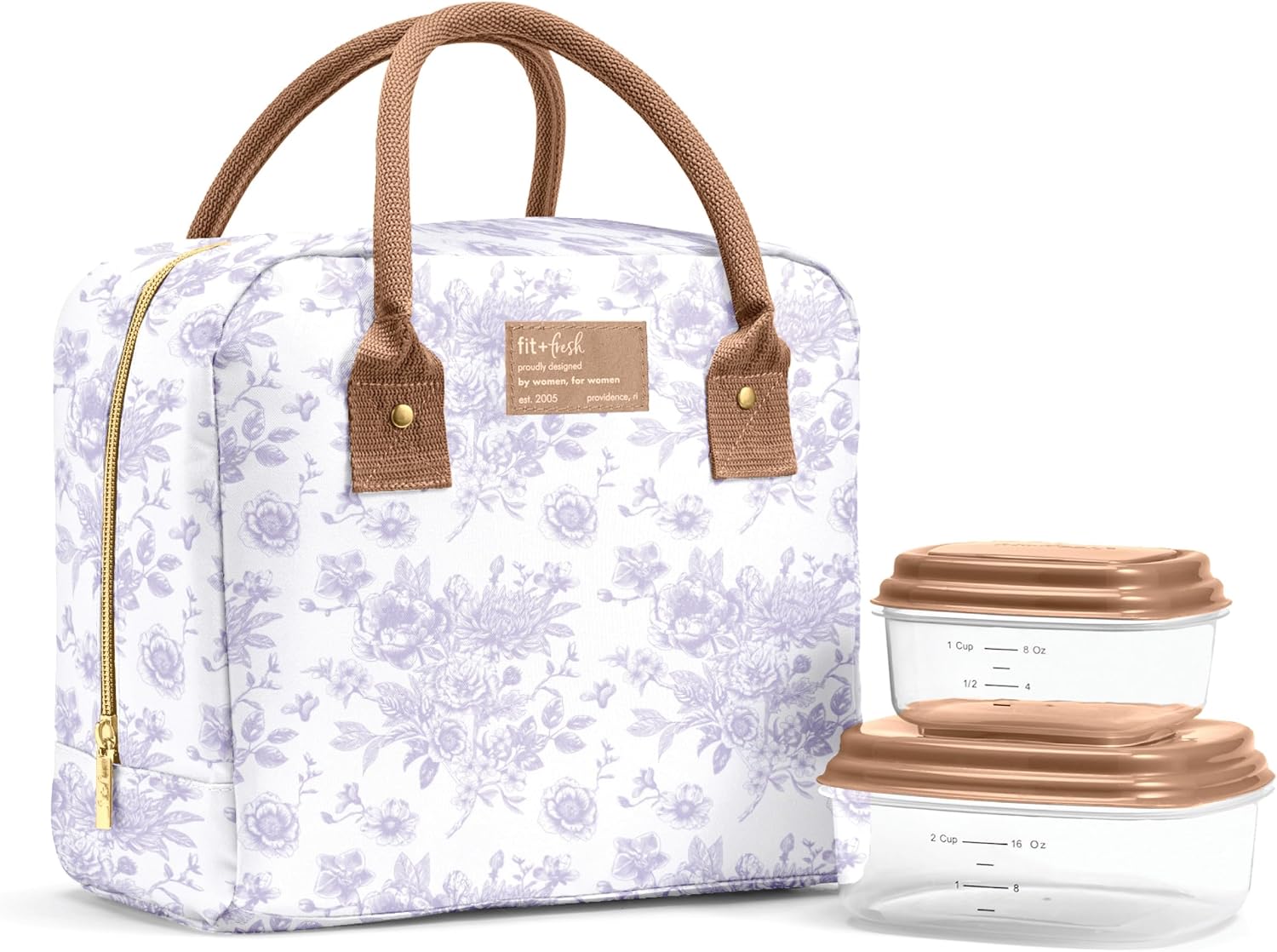 Fit & Fresh Bloomington Insulated Lunch Bag for Women w/ Containers Lavender Toile