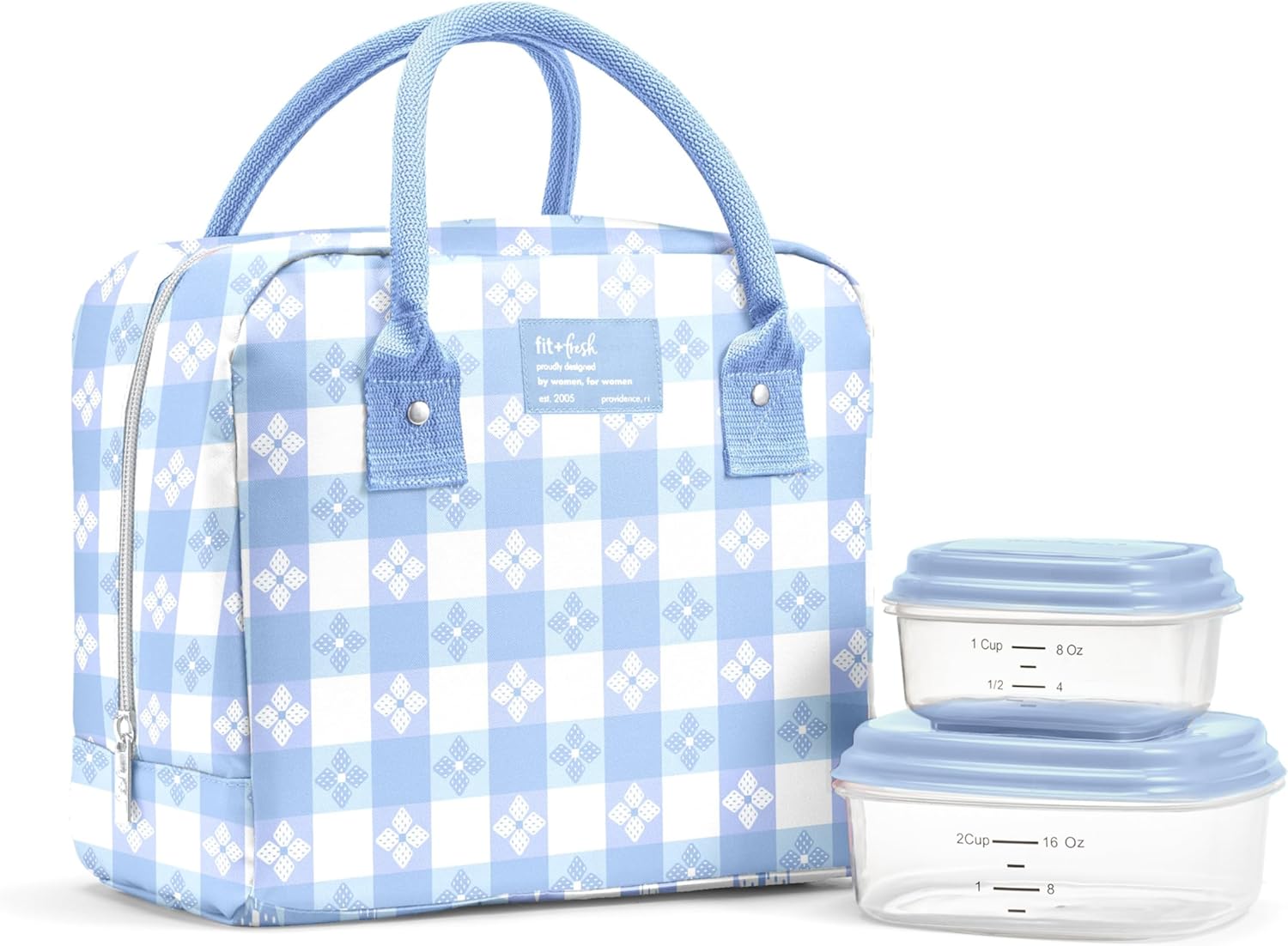 Fit & Fresh Bloomington Insulated Lunch Bag for Women w/ Containers Cornflower Blue Picnic