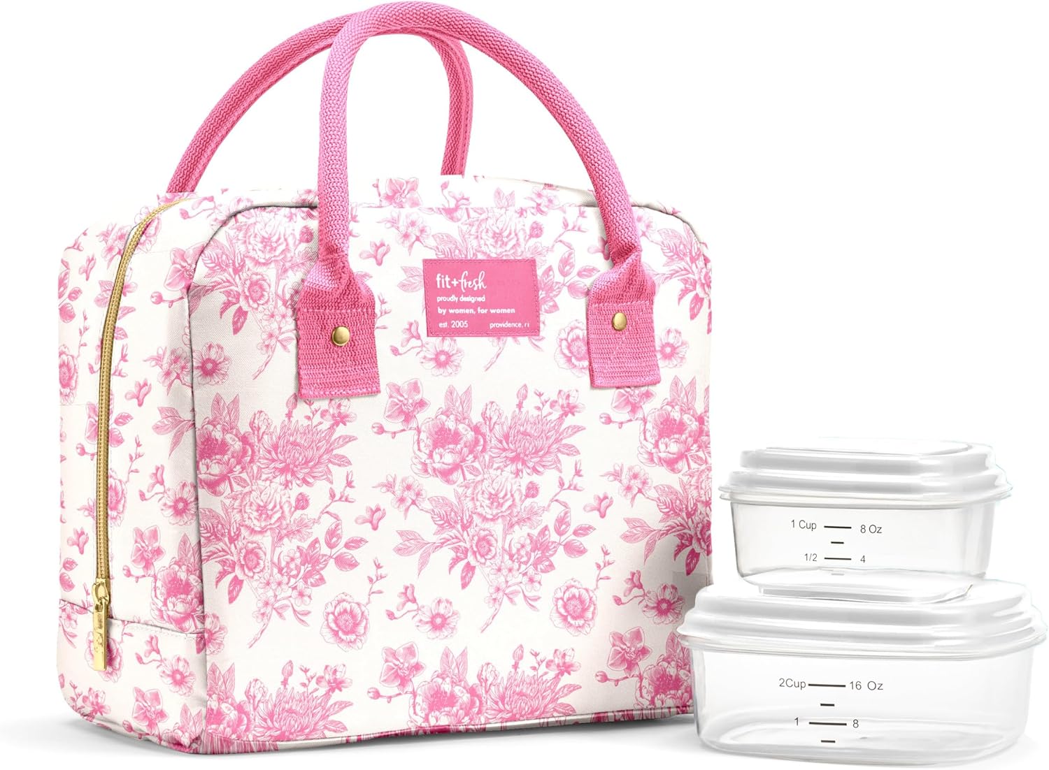 Fit & Fresh Bloomington Insulated Lunch Bag for Women w/ Containers Pink Toile