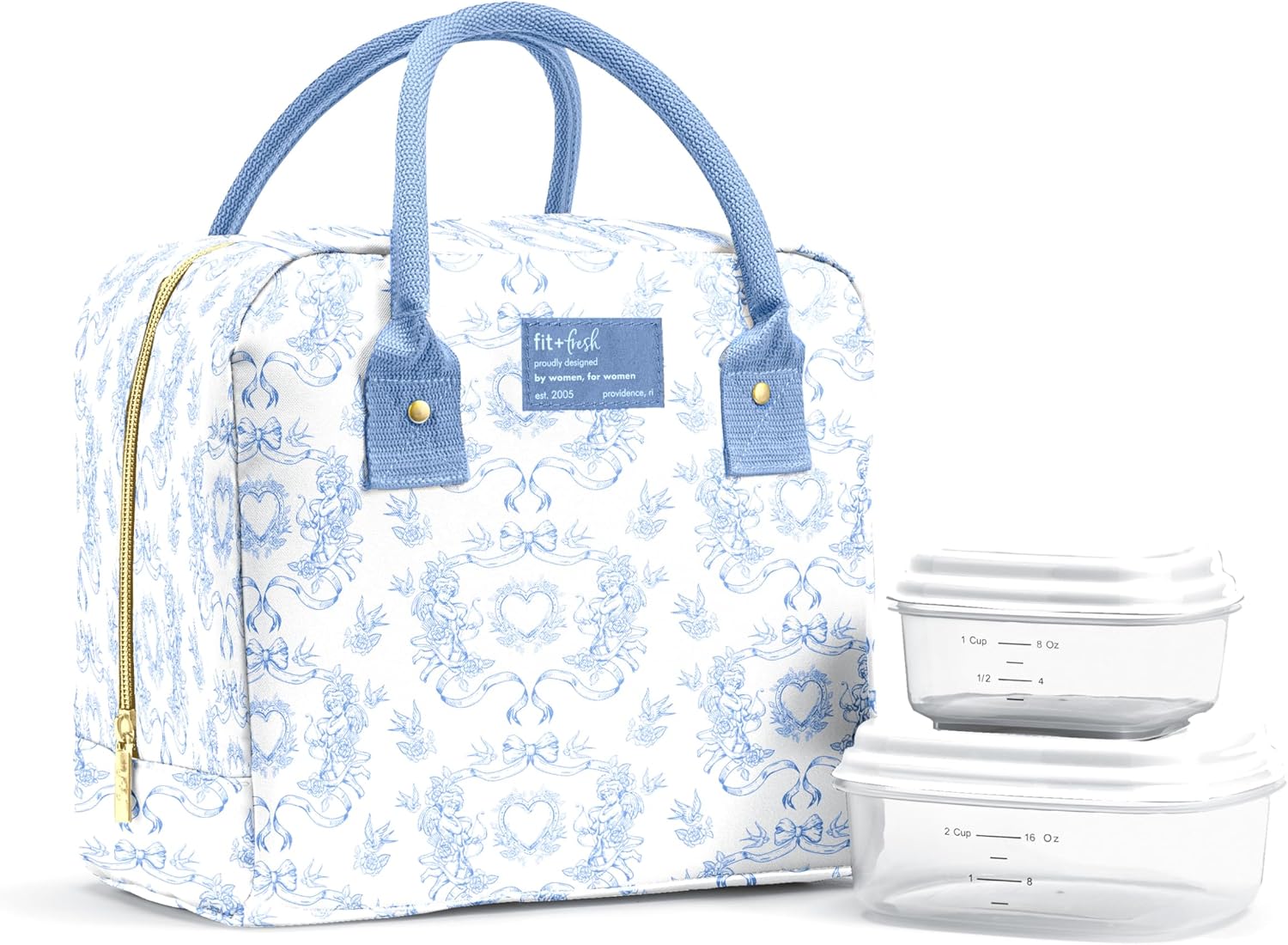 Fit & Fresh Bloomington Insulated Lunch Bag for Women w/ Containers Blue Cupid