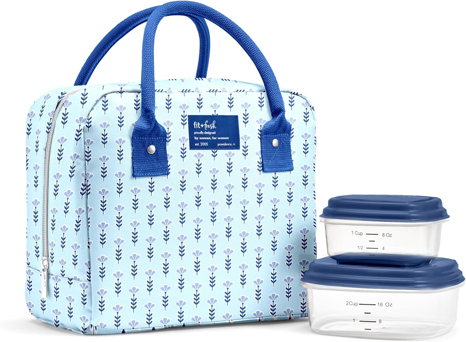 Fit & Fresh Bloomington Insulated Lunch Bag for Women w/ Containers Tiny Blue Flowers