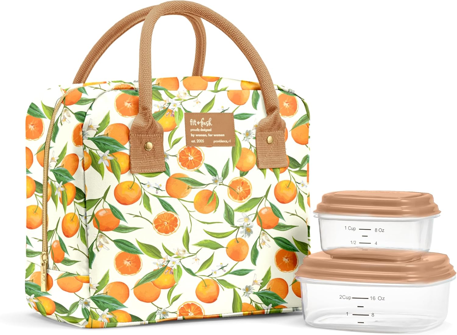Fit & Fresh Bloomington Insulated Lunch Bag for Women w/ Containers Orange Blossoms