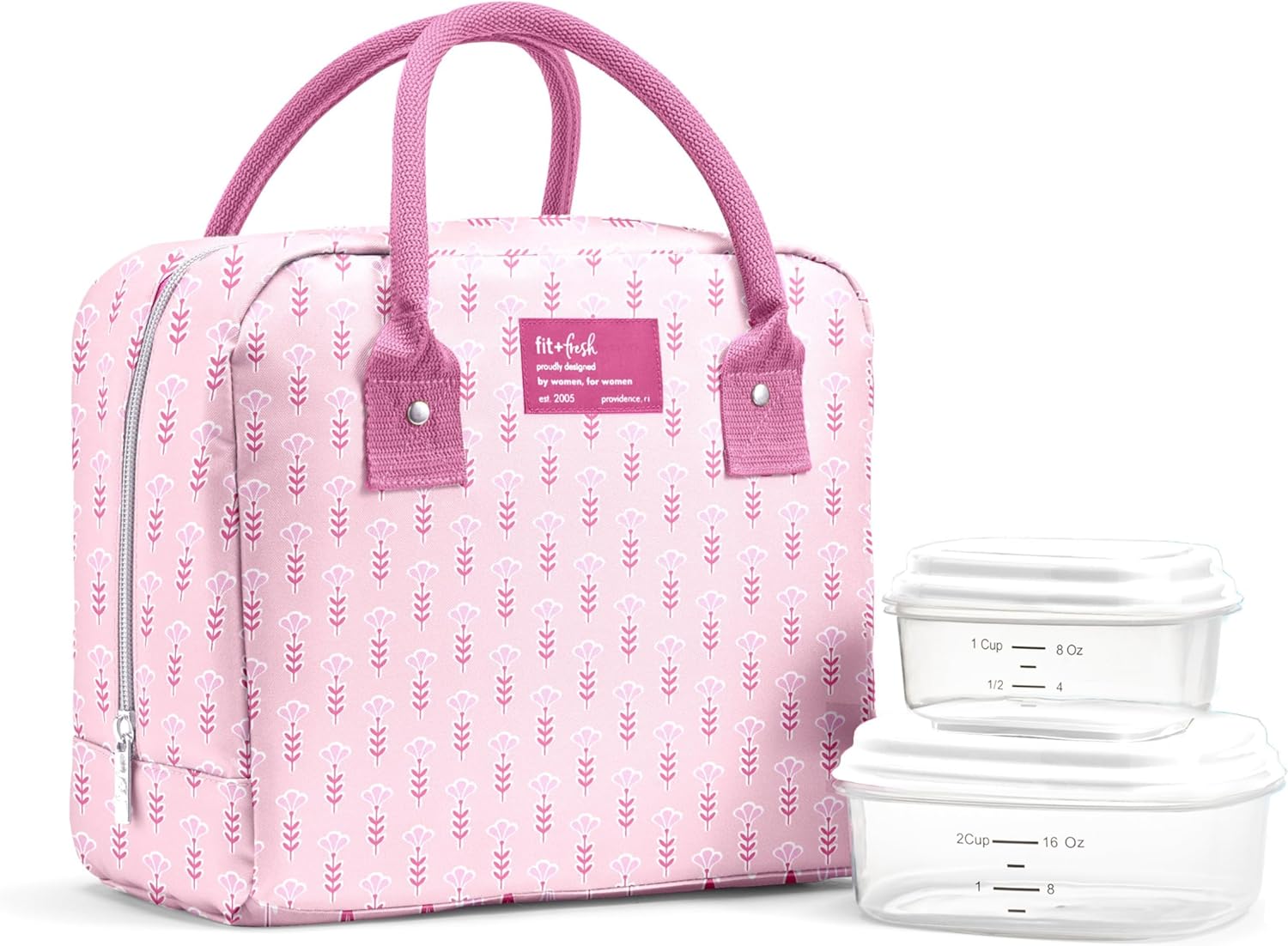 Fit & Fresh Bloomington Insulated Lunch Bag for Women w/ Containers Pink Tiny Flowers