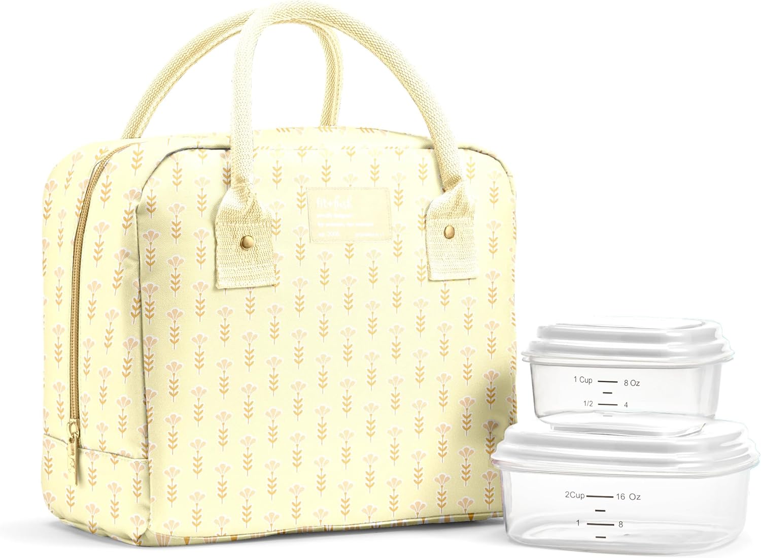 Fit & Fresh Bloomington Insulated Lunch Bag for Women w/ Containers Yellow Tiny Flowers