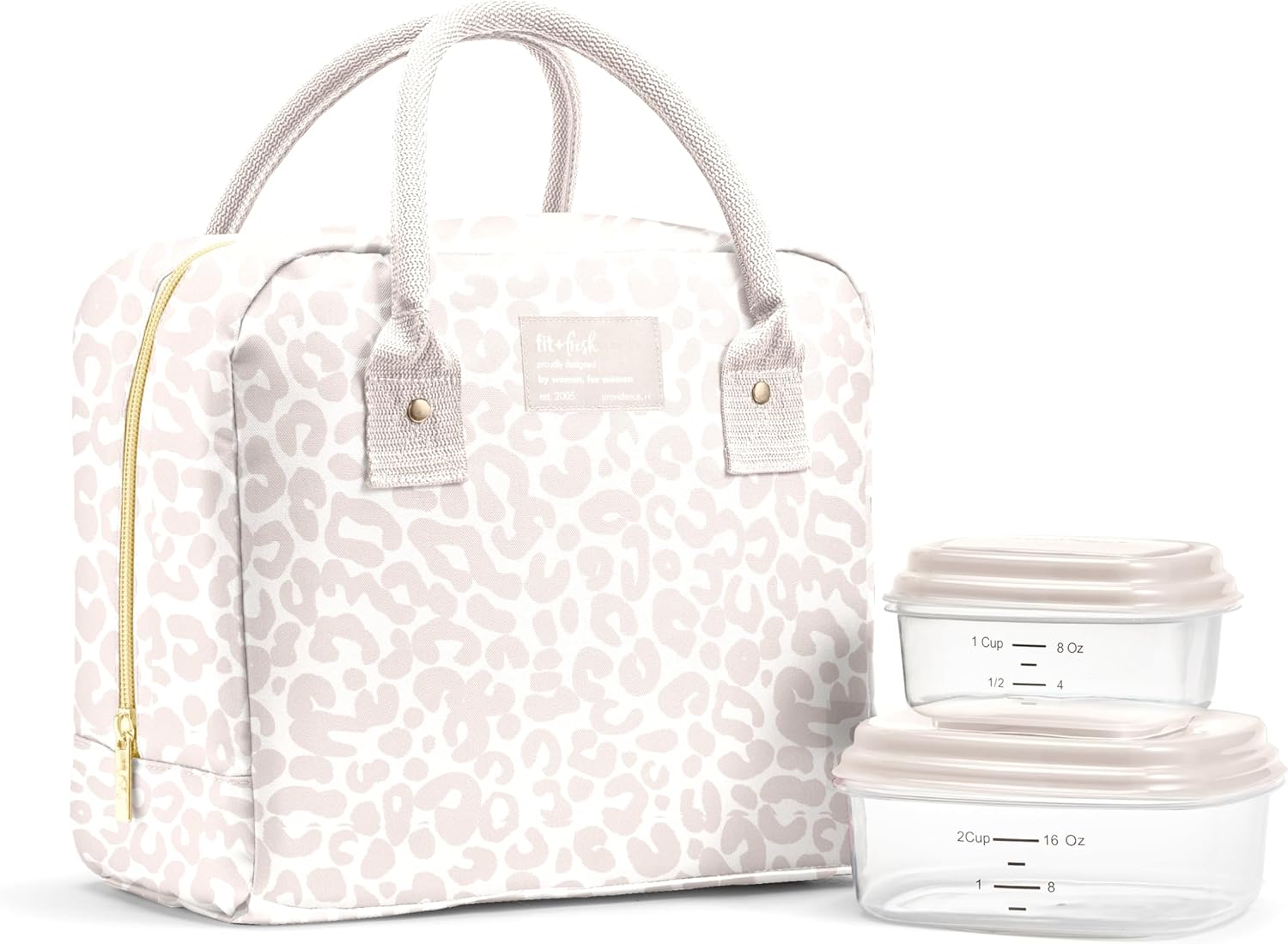 Fit & Fresh Bloomington Insulated Lunch Bag for Women w/ Containers Feline Fine Ivory