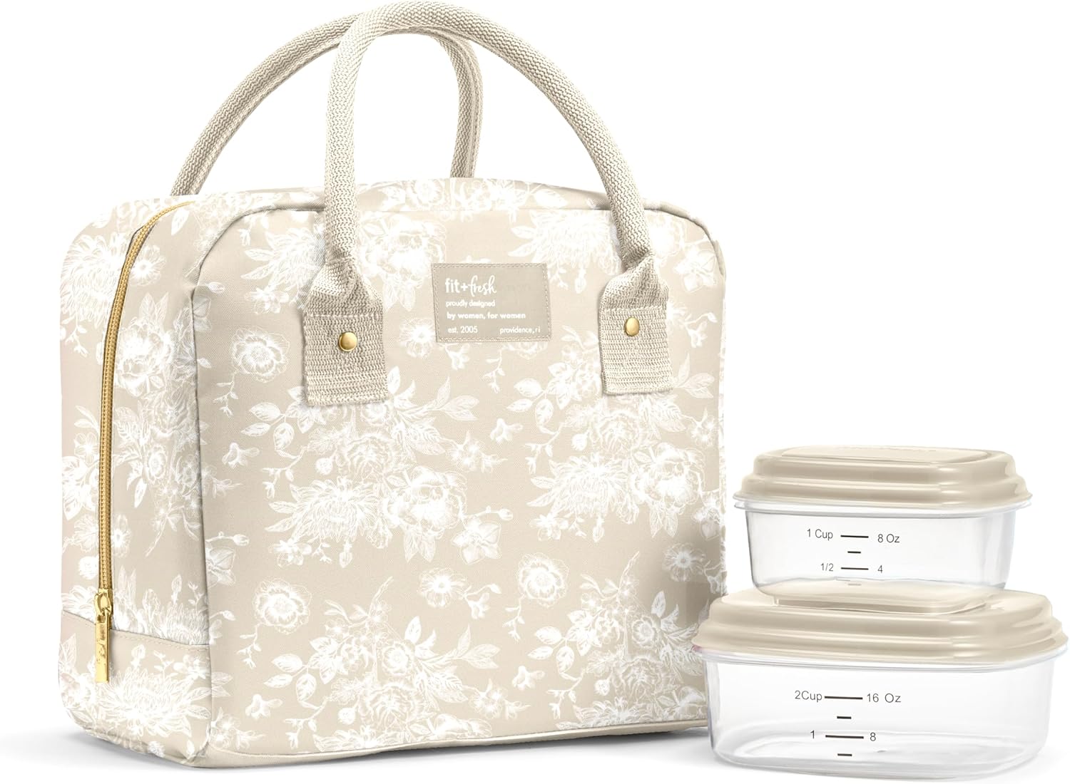 Fit & Fresh Bloomington Insulated Lunch Bag for Women w/ Containers Tan Toile