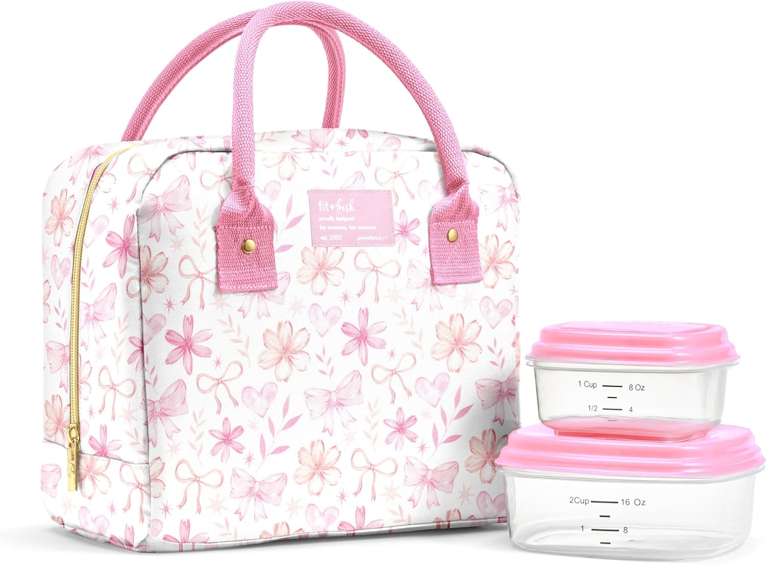 Fit & Fresh Bloomington Insulated Lunch Bag for Women w/ Containers Sweet Floral Bows