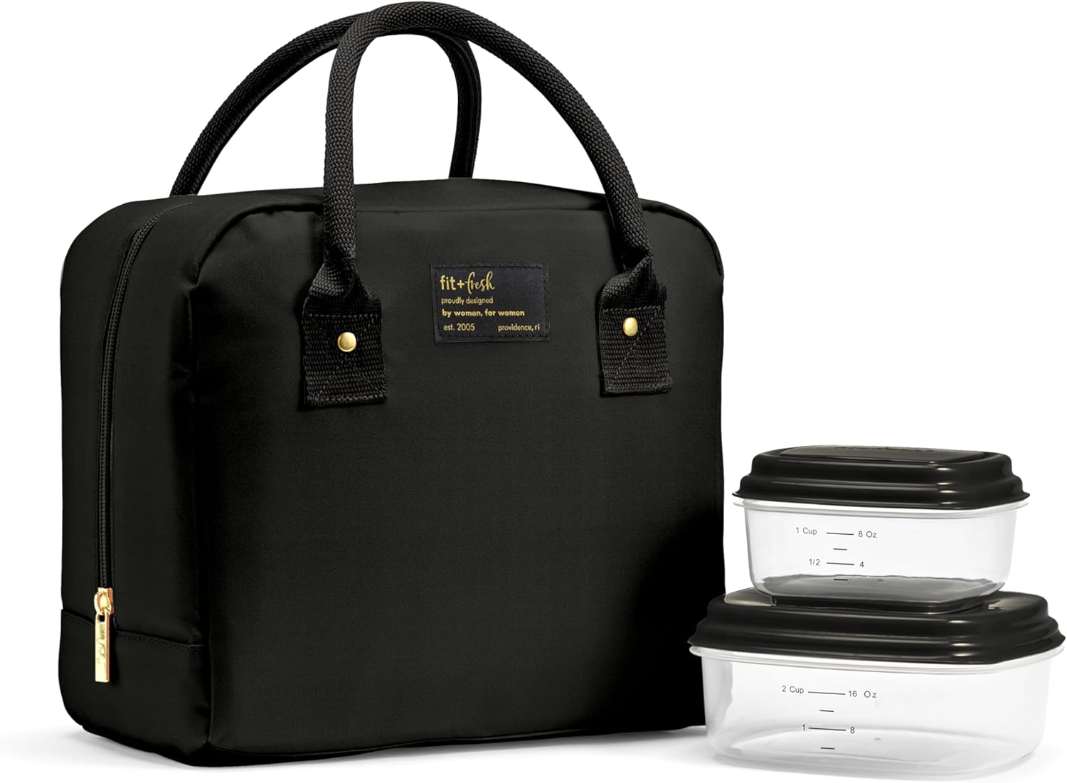 Fit & Fresh Bloomington Insulated Lunch Bag for Women w/ Containers Black