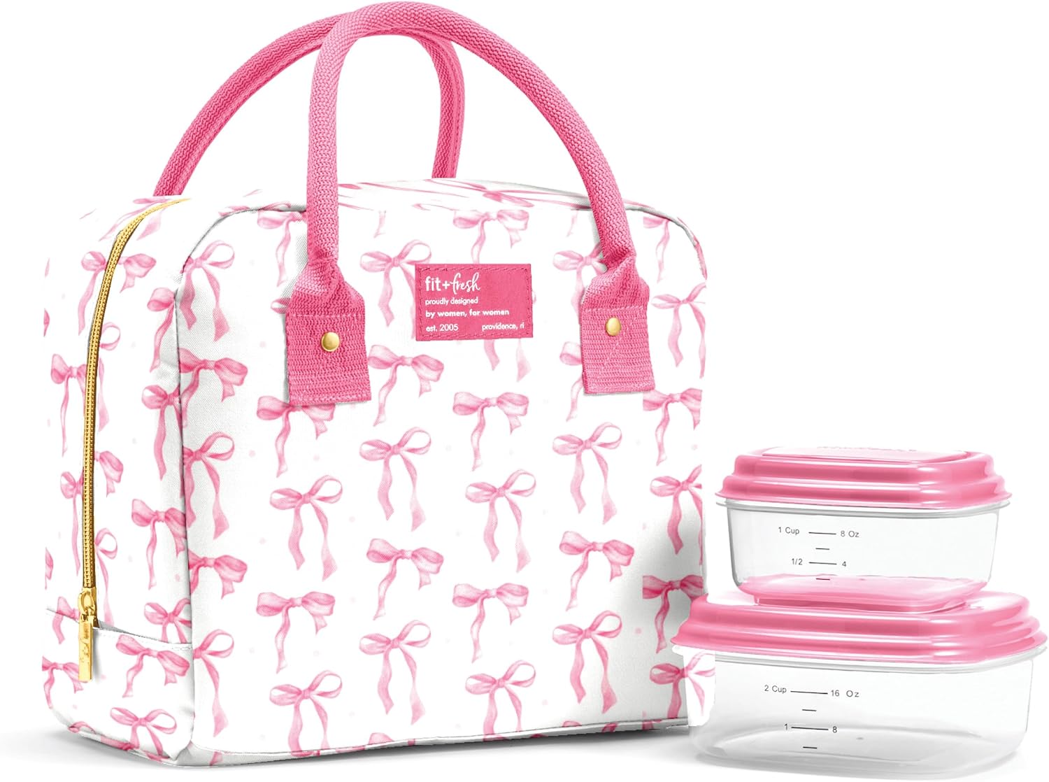 Fit & Fresh Bloomington Insulated Lunch Bag for Women w/ Containers Pink Bows