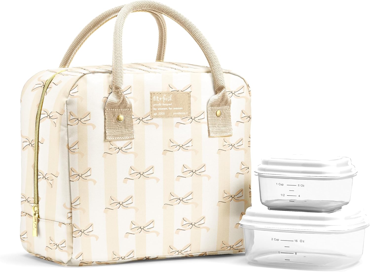 Fit & Fresh Bloomington Insulated Lunch Bag for Women w/ Containers Ivory Bow