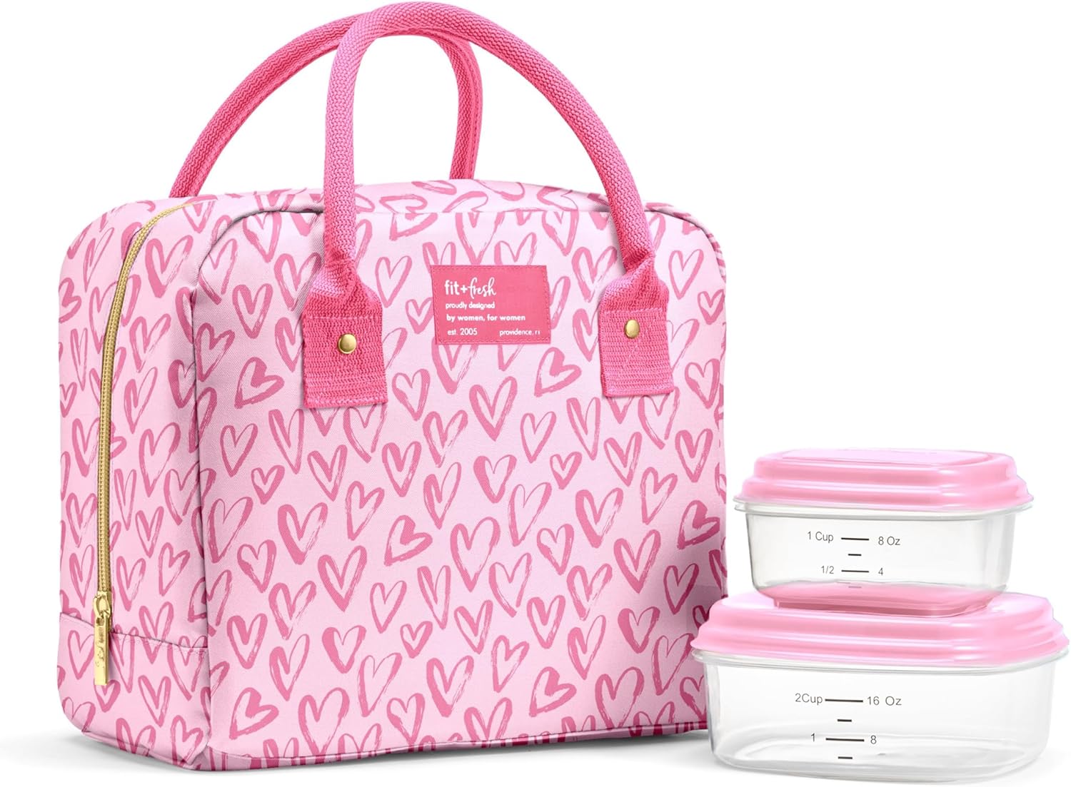 Fit & Fresh Bloomington Insulated Lunch Bag for Women w/ Containers Pink Doodle Hearts