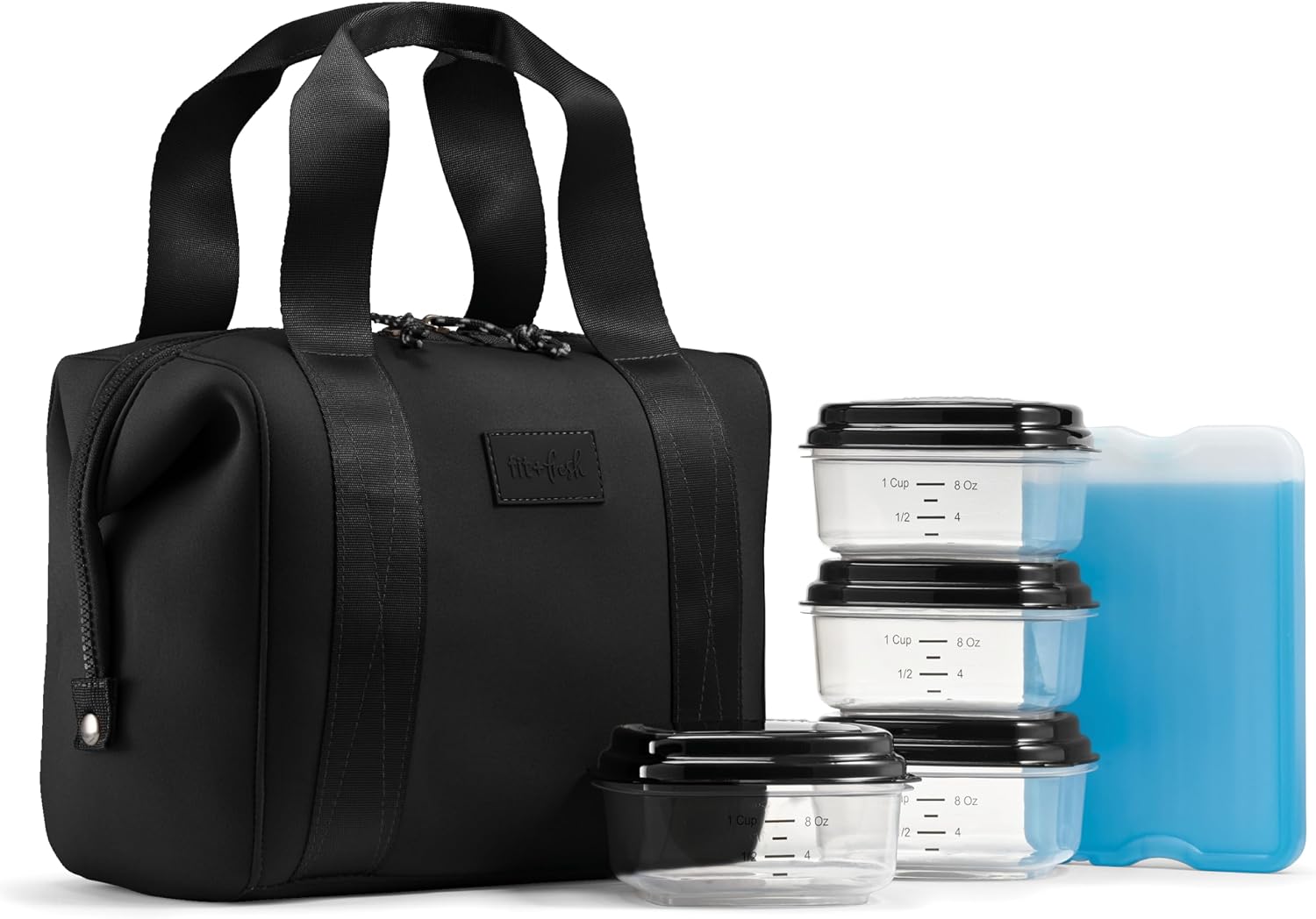 Fit & Fresh Remi Neoprene Lunch Bag for Women w/ Ice Pack & Containers Black