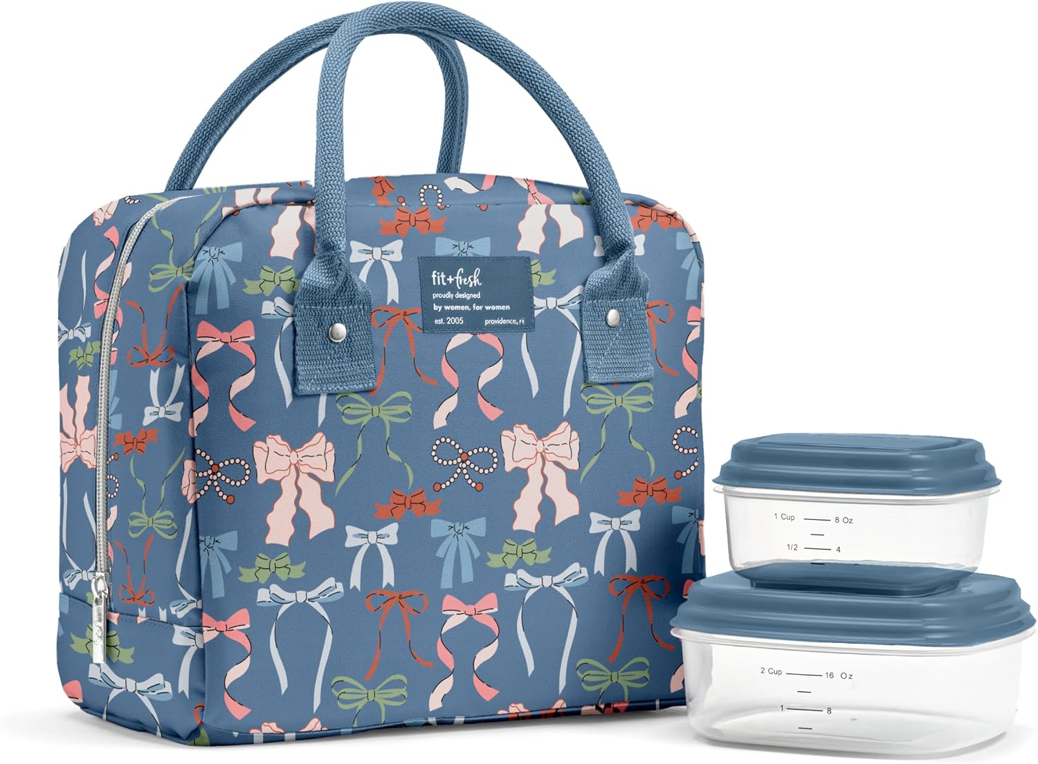 Fit & Fresh Bloomington Insulated Lunch Bag for Women w/ Containers Denim Bows