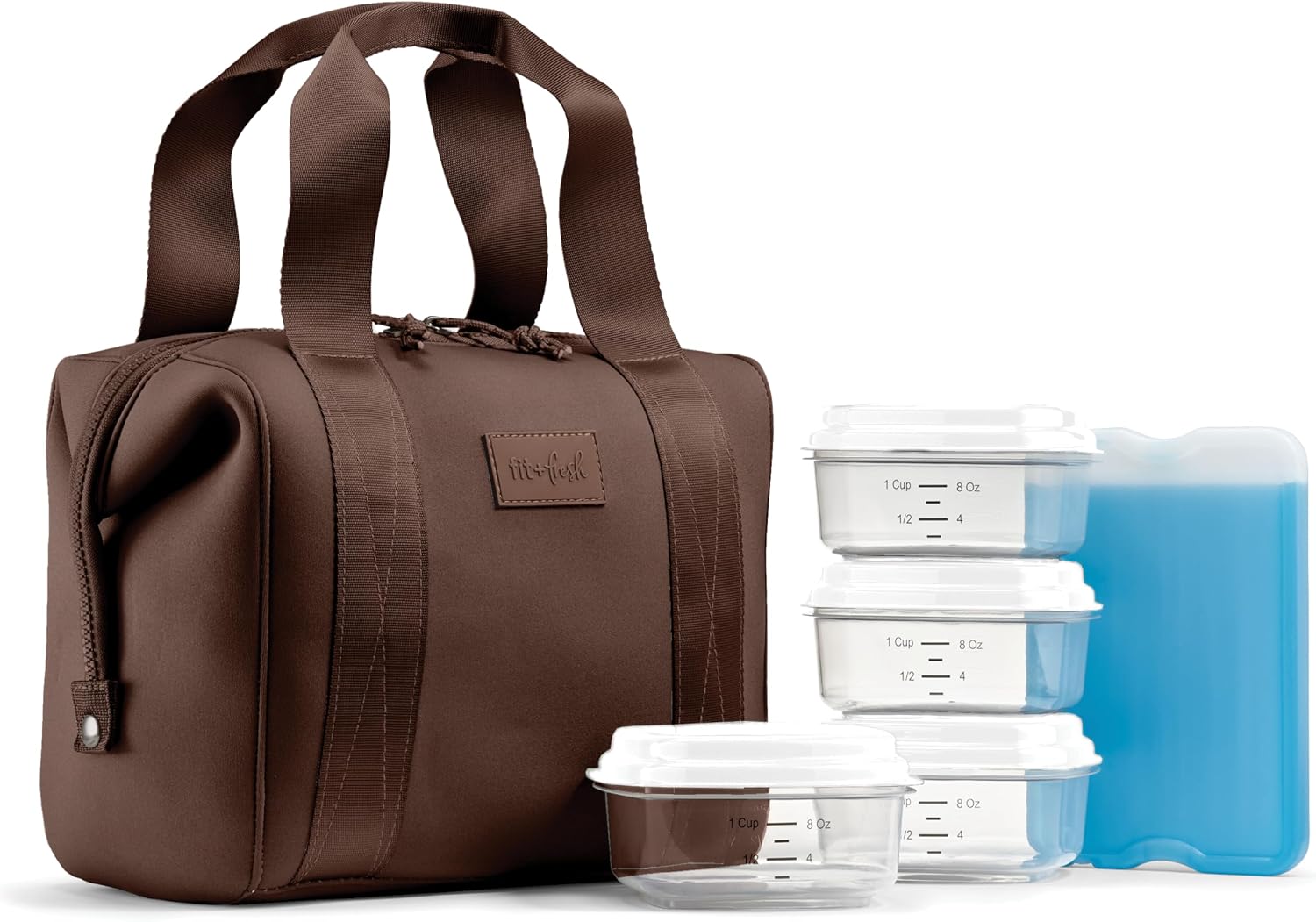 Fit & Fresh Remi Neoprene Lunch Bag for Women w/ Ice Pack & Containers Dark Chocolate