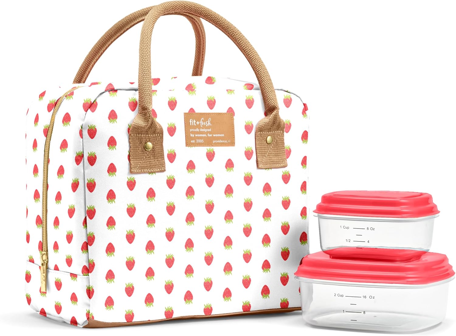 Fit & Fresh Bloomington Insulated Lunch Bag for Women w/ Containers Strawberry