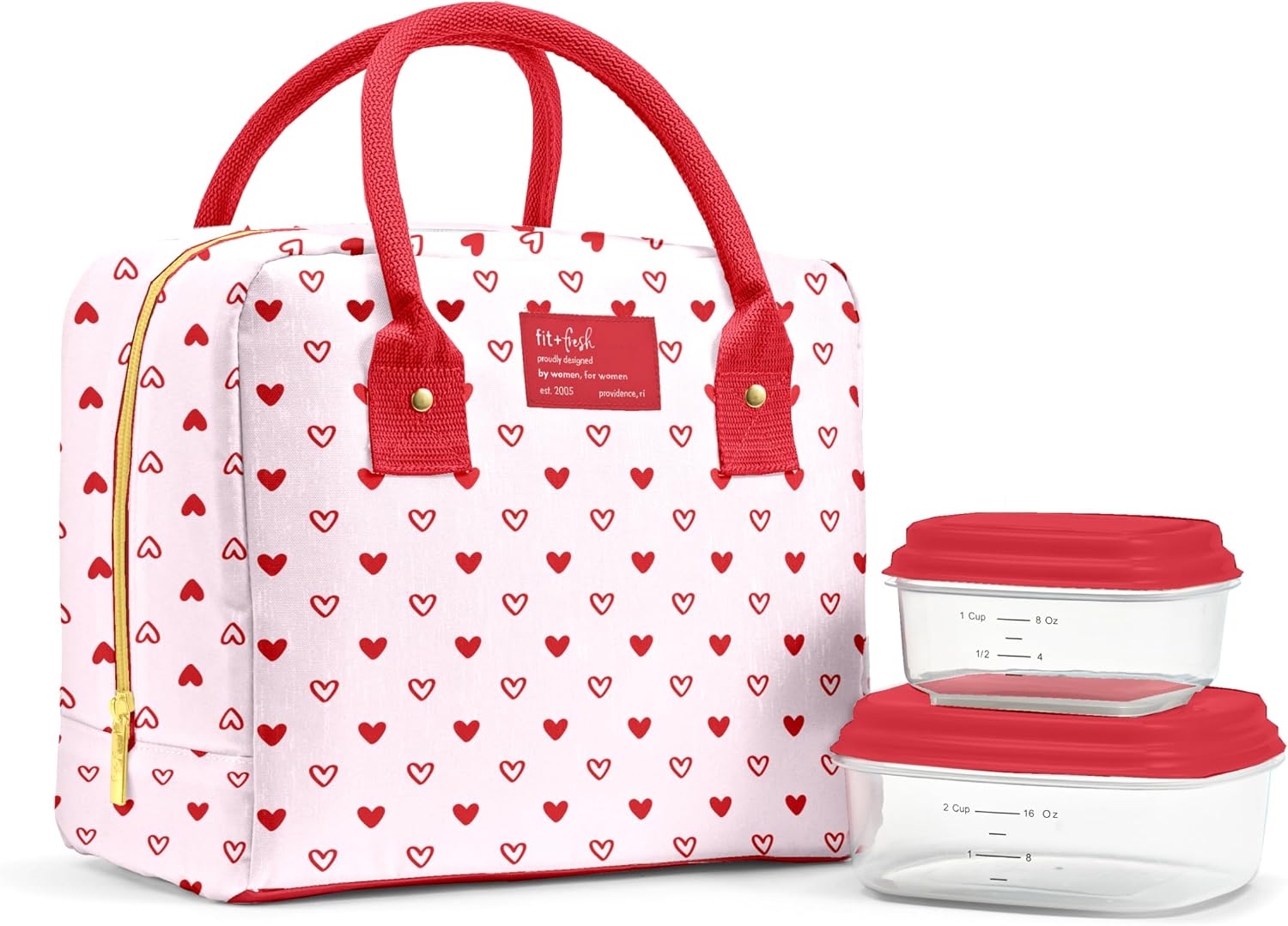 Fit & Fresh Bloomington Insulated Lunch Bag for Women w/ Containers Heart Print