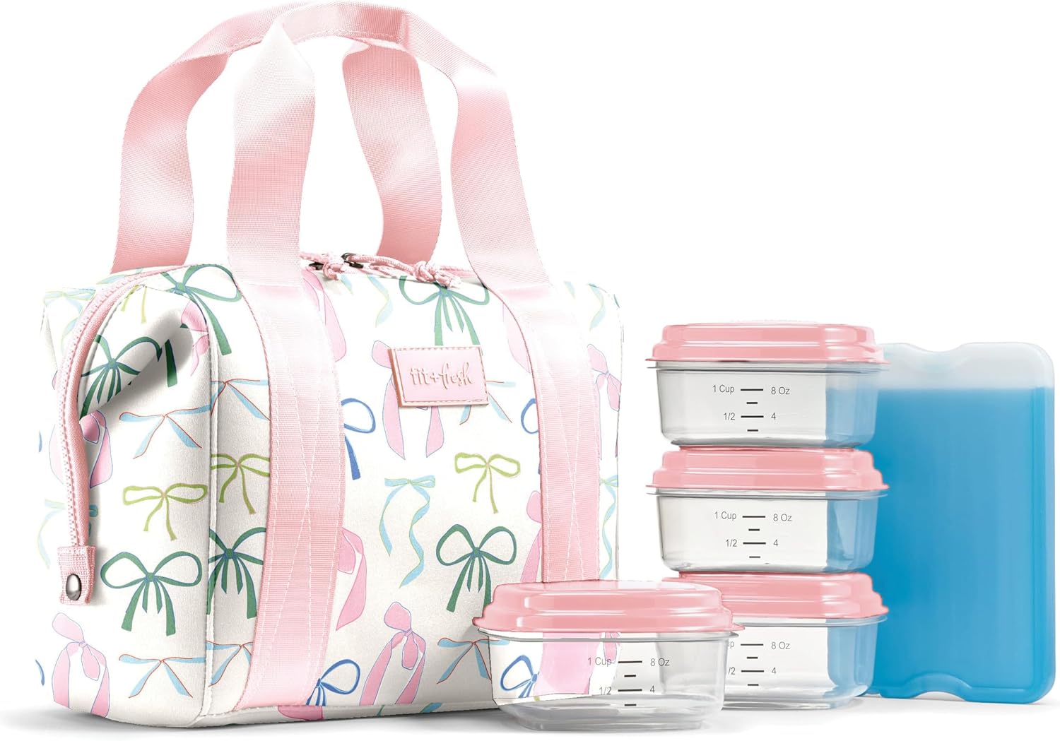 Fit & Fresh Remi Neoprene Lunch Bag for Women w/ Ice Pack & Containers Dainty Bows