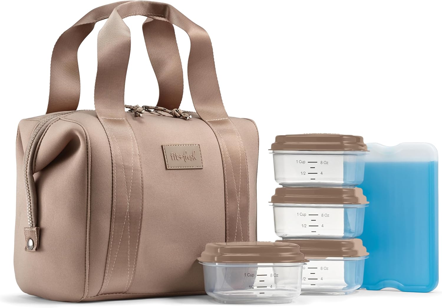 Fit & Fresh Remi Neoprene Lunch Bag for Women w/ Ice Pack & Containers Taupe
