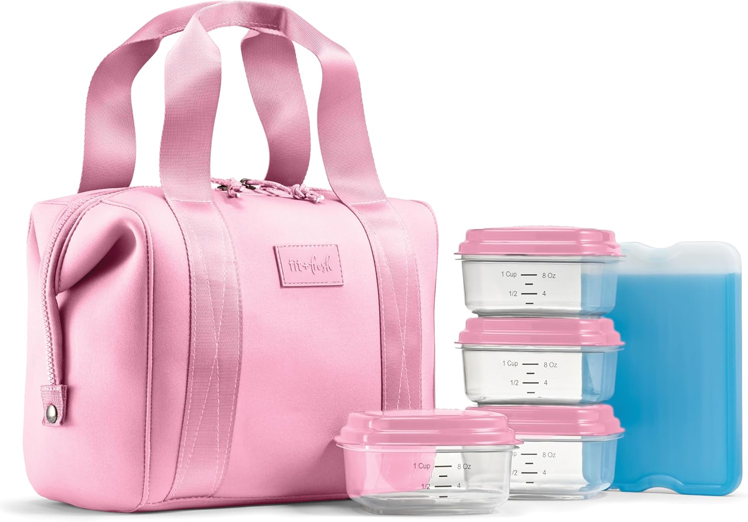 Fit & Fresh Remi Neoprene Lunch Bag for Women w/ Ice Pack & Containers Pink