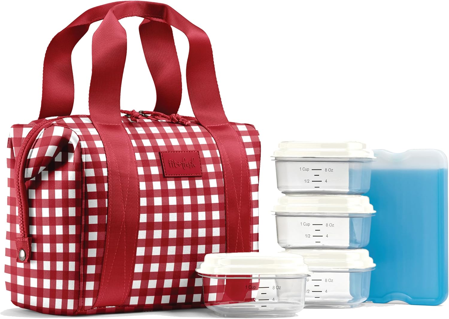 Fit & Fresh Remi Neoprene Lunch Bag for Women w/ Ice Pack & Containers Red Gingham