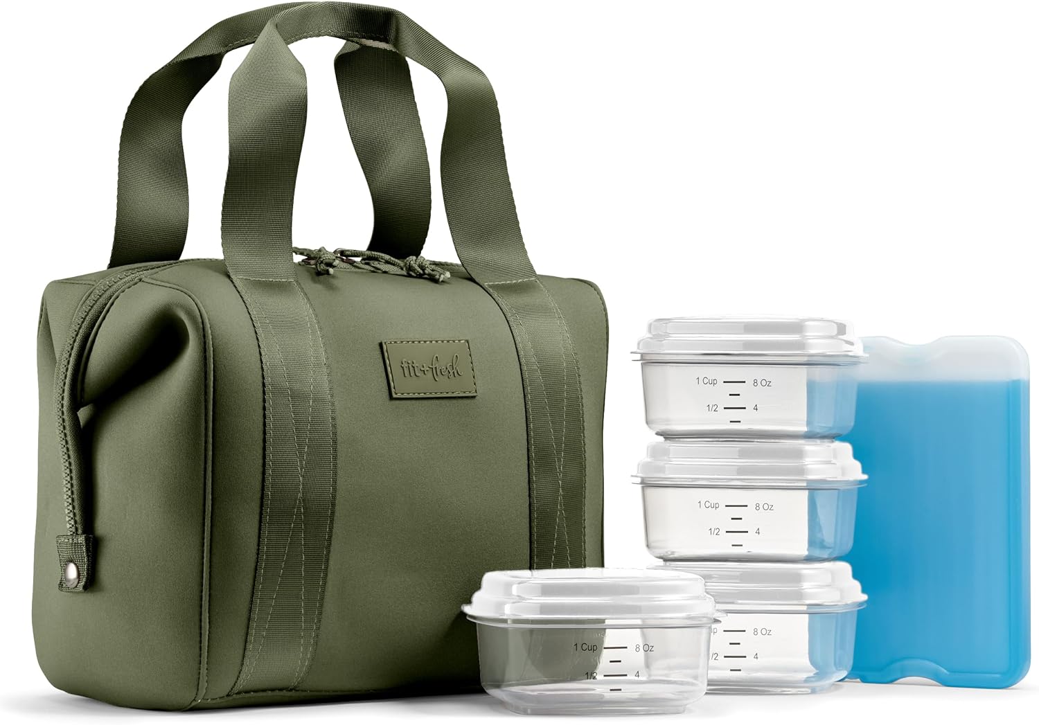Fit & Fresh Remi Neoprene Lunch Bag for Women w/ Ice Pack & Containers Olive Green