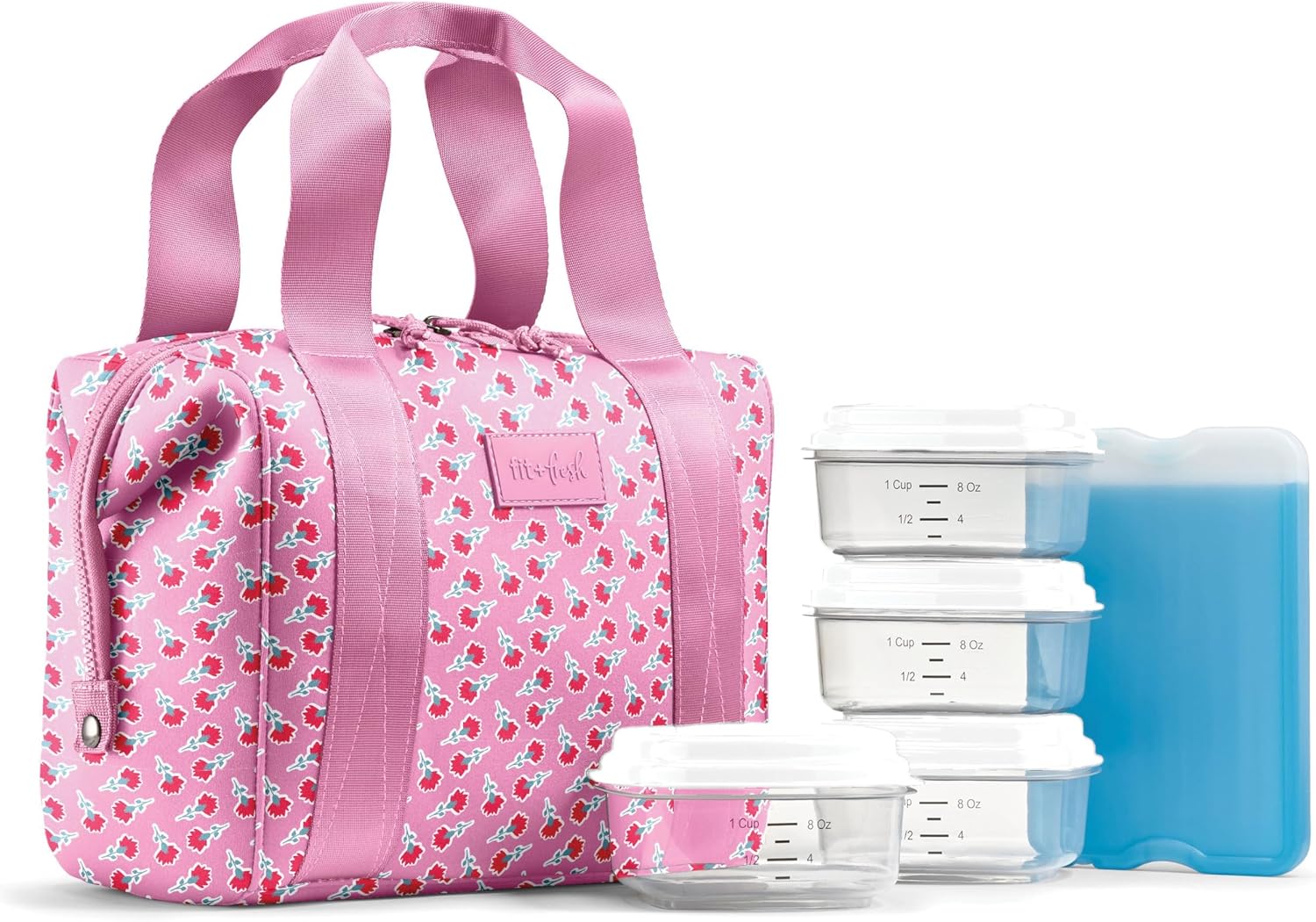 Fit & Fresh Remi Neoprene Lunch Bag for Women w/ Ice Pack & Containers Sweet Pink Block