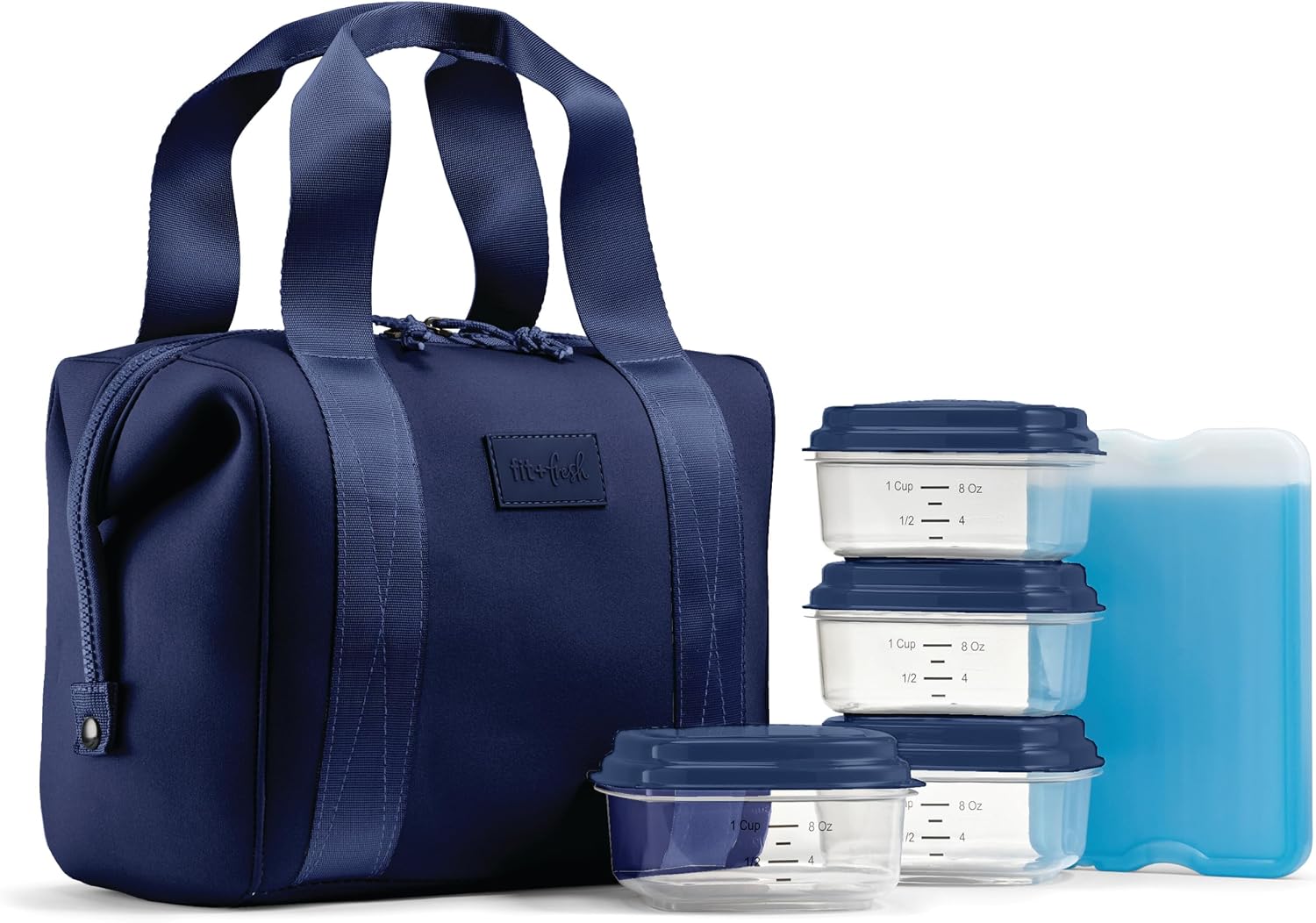Fit & Fresh Remi Neoprene Lunch Bag for Women w/ Ice Pack & Containers Navy