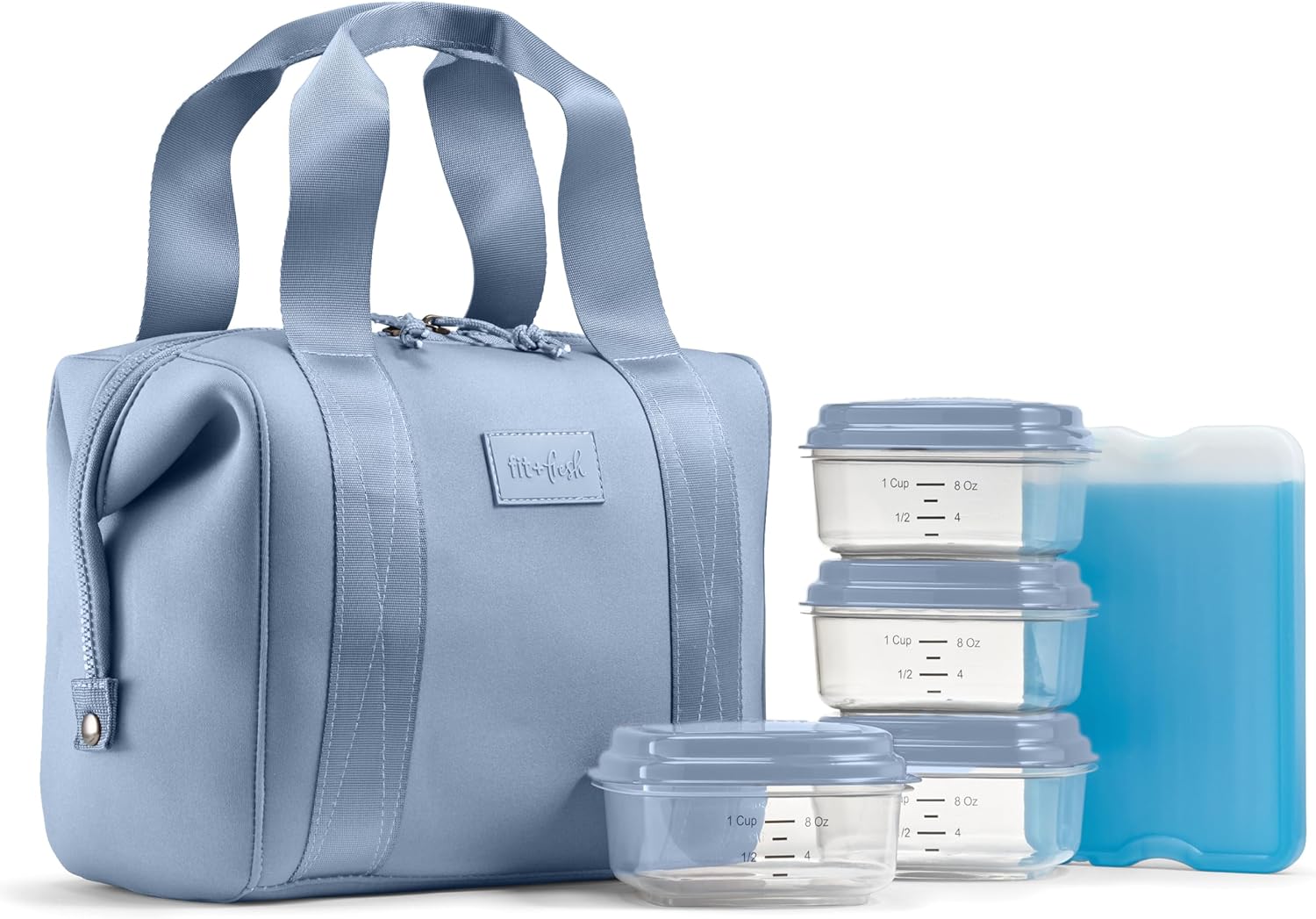 Fit & Fresh Remi Neoprene Lunch Bag for Women w/ Ice Pack & Containers Blue