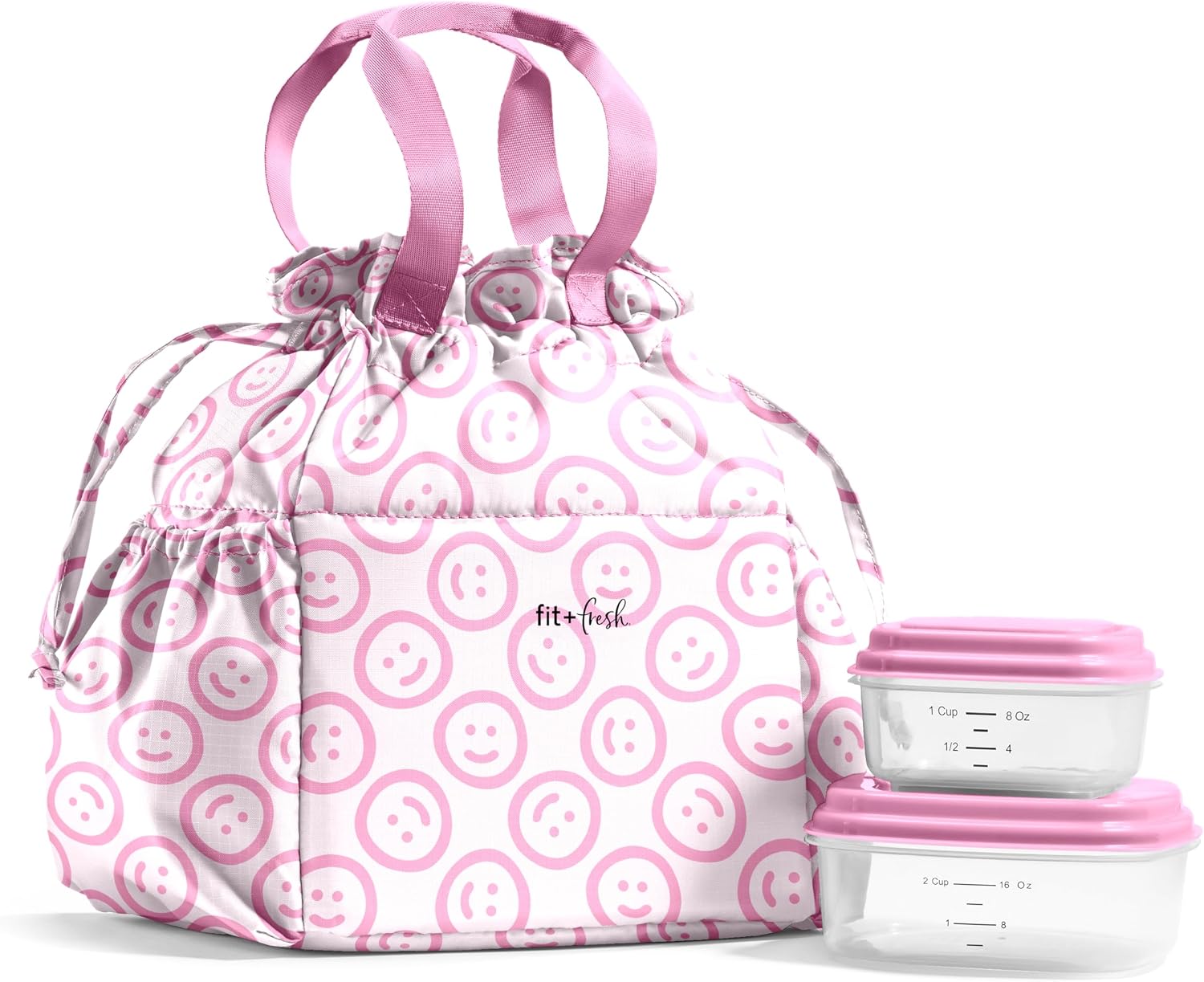 Fit & Fresh Cromwell Cinch Insulated Lunch Bag for Women w/ Containers Pink