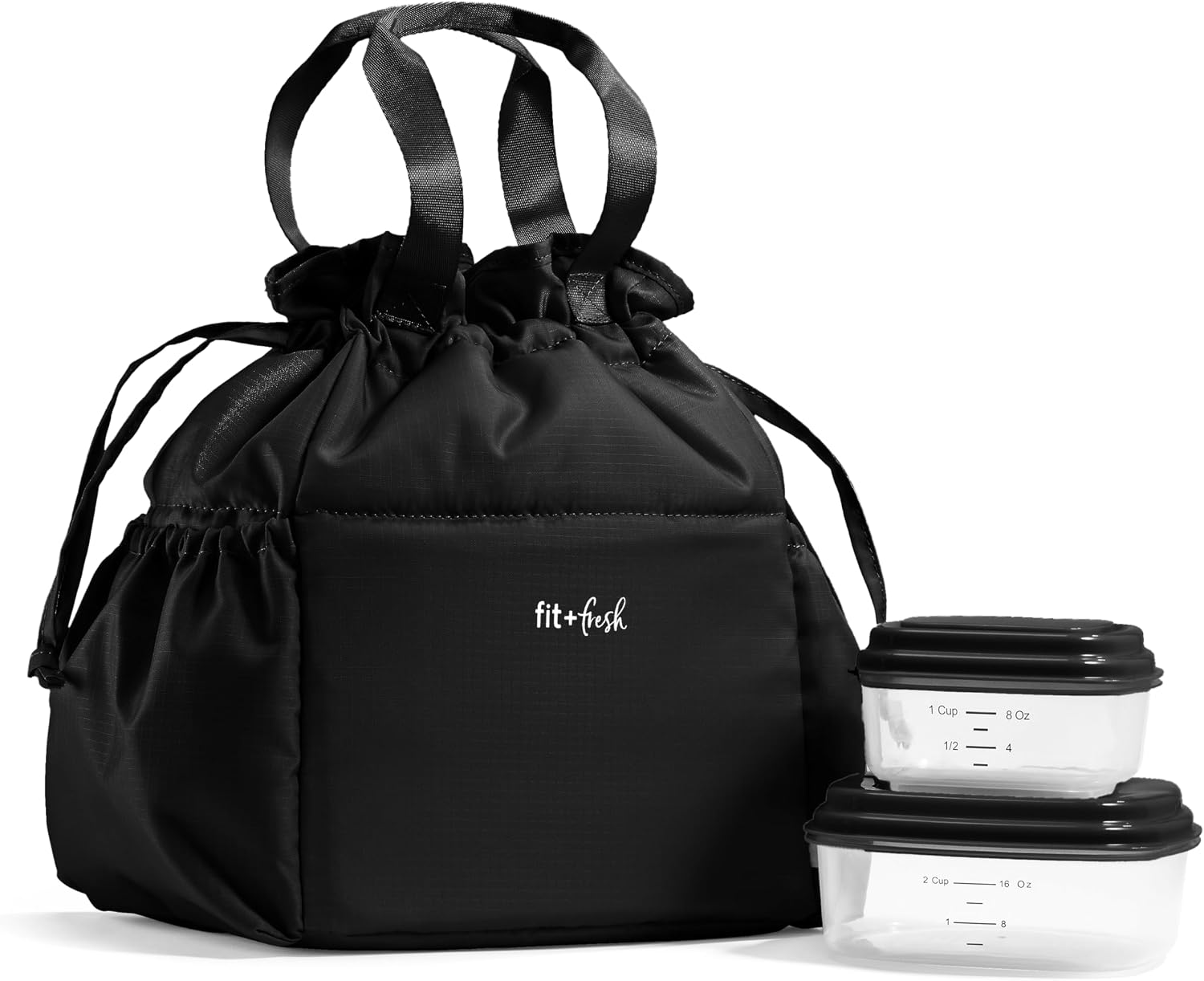 Fit & Fresh Cromwell Cinch Insulated Lunch Bag for Women w/ Containers Black