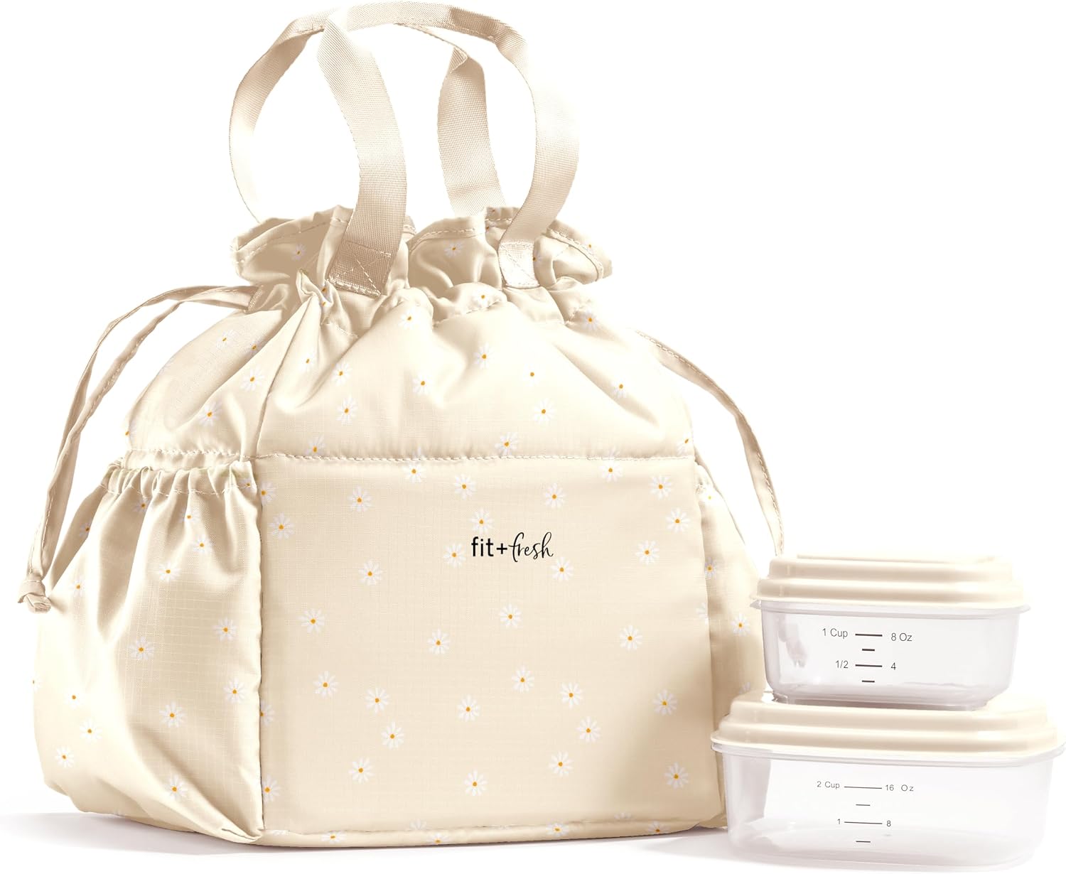 Fit & Fresh Cromwell Cinch Insulated Lunch Bag for Women w/ Containers Ivory