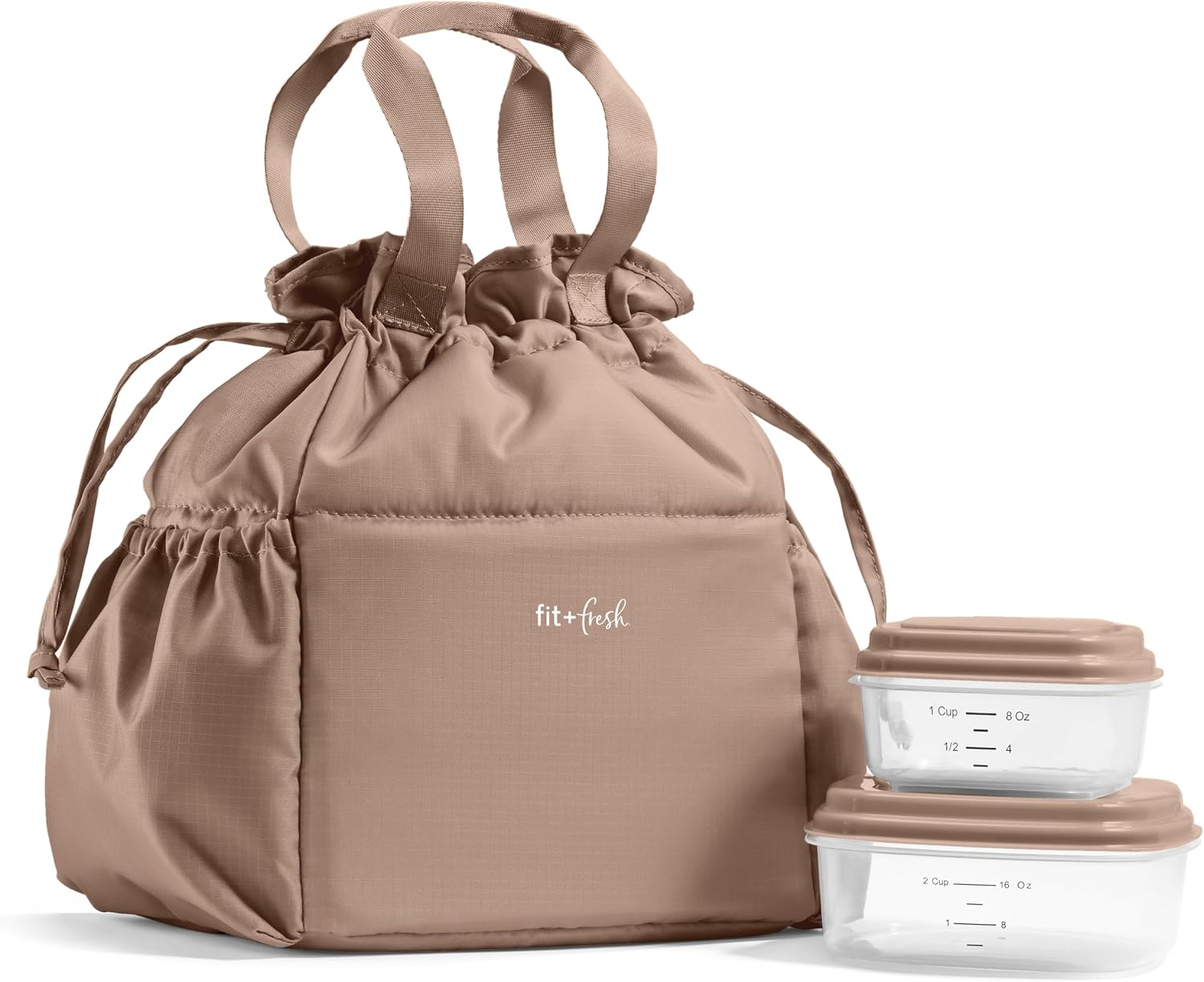 Fit & Fresh Cromwell Cinch Insulated Lunch Bag for Women w/ Containers Taupe