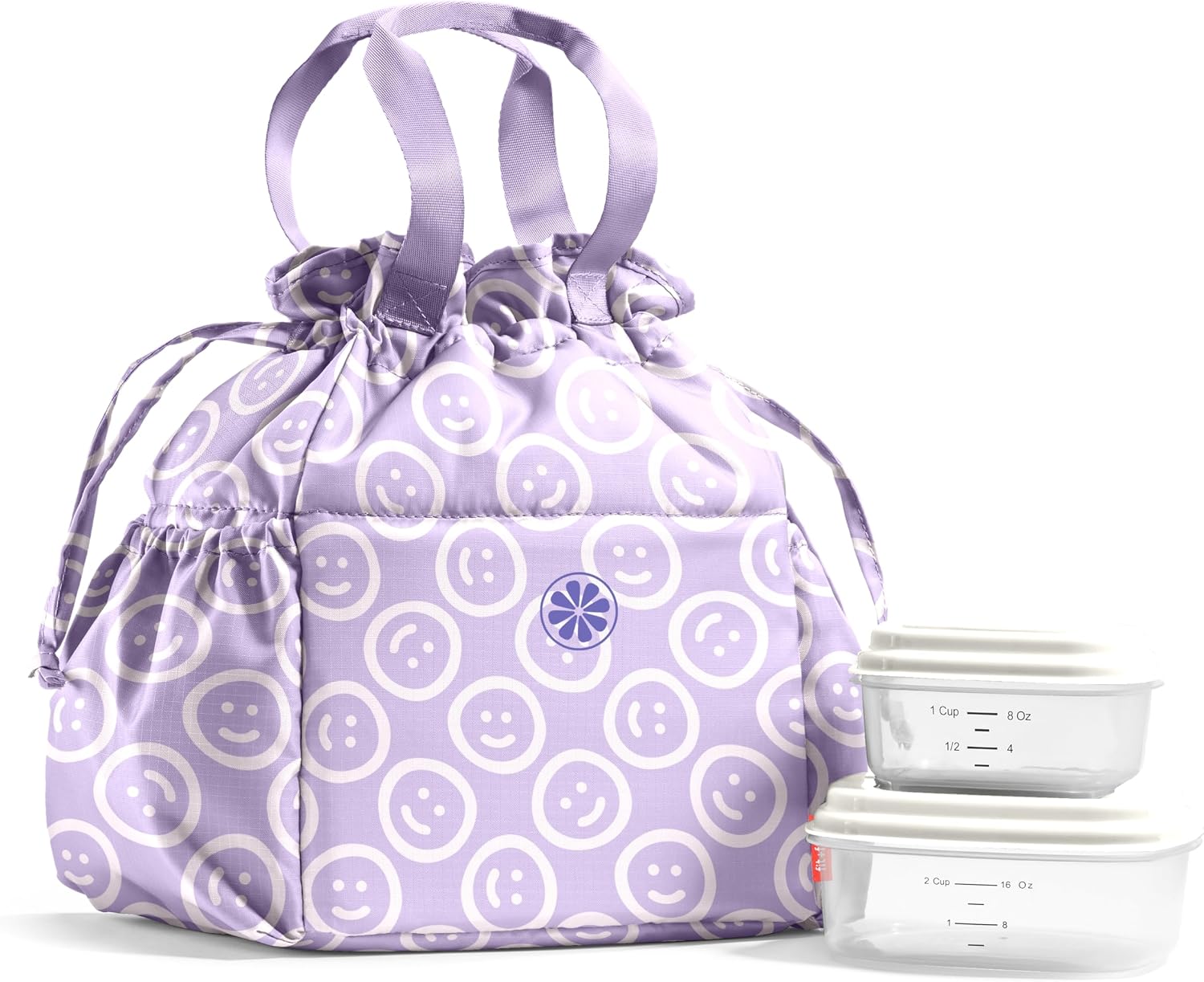 Fit & Fresh Cromwell Cinch Insulated Lunch Bag for Women w/ Containers Lavender Smiles