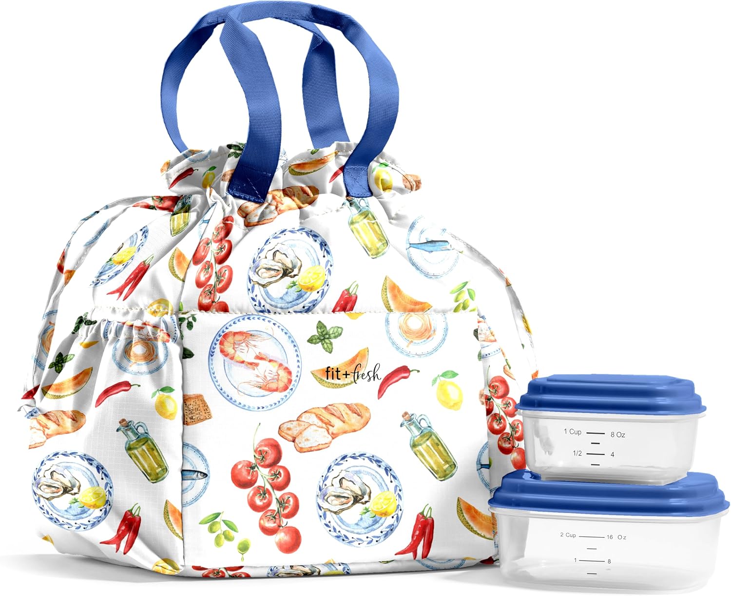 Fit & Fresh Cromwell Cinch Insulated Lunch Bag for Women w/ Containers Multicolored, Al Fresco
