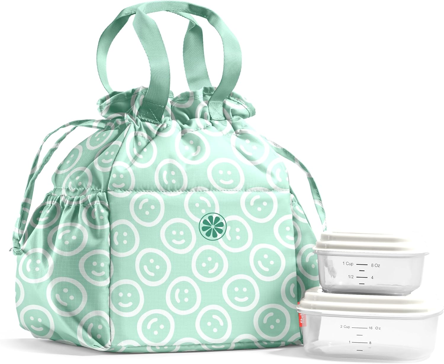 Fit & Fresh Cromwell Cinch Insulated Lunch Bag for Women w/ Containers Mint Smiles