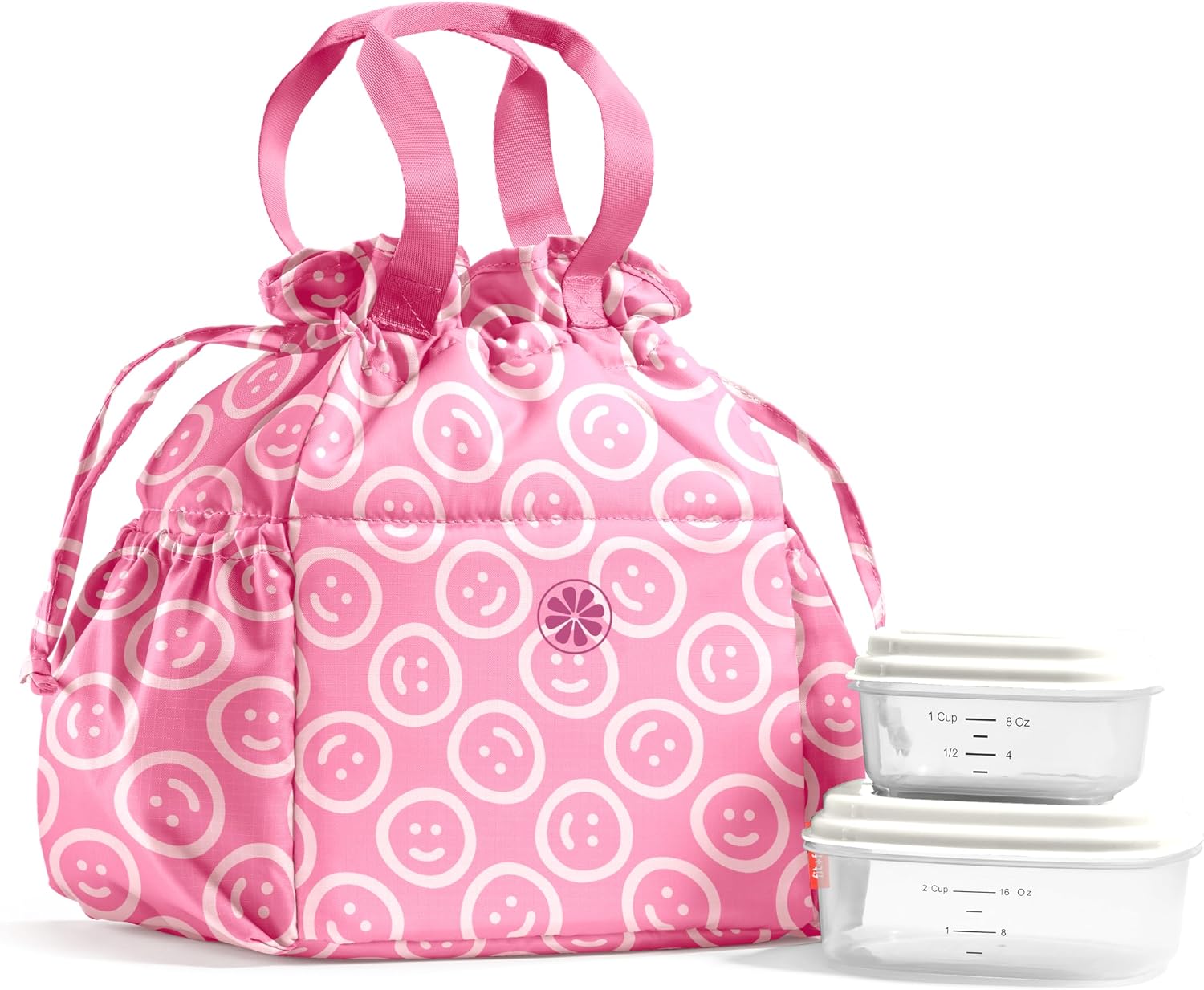 Fit & Fresh Cromwell Cinch Insulated Lunch Bag for Women w/ Containers Fuchsia Smiles