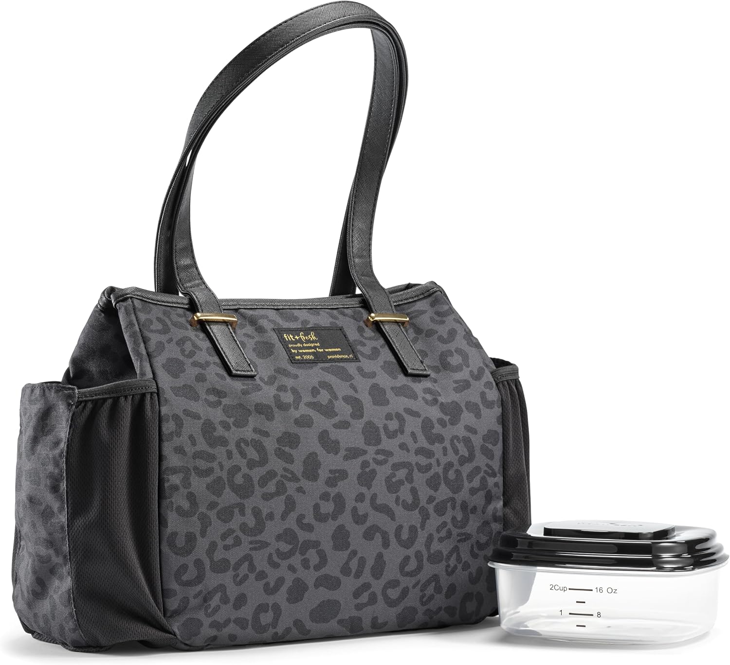 Fit & Fresh Copley Insulated Lunch Bag for Women w/ Containers Black Feline Fine