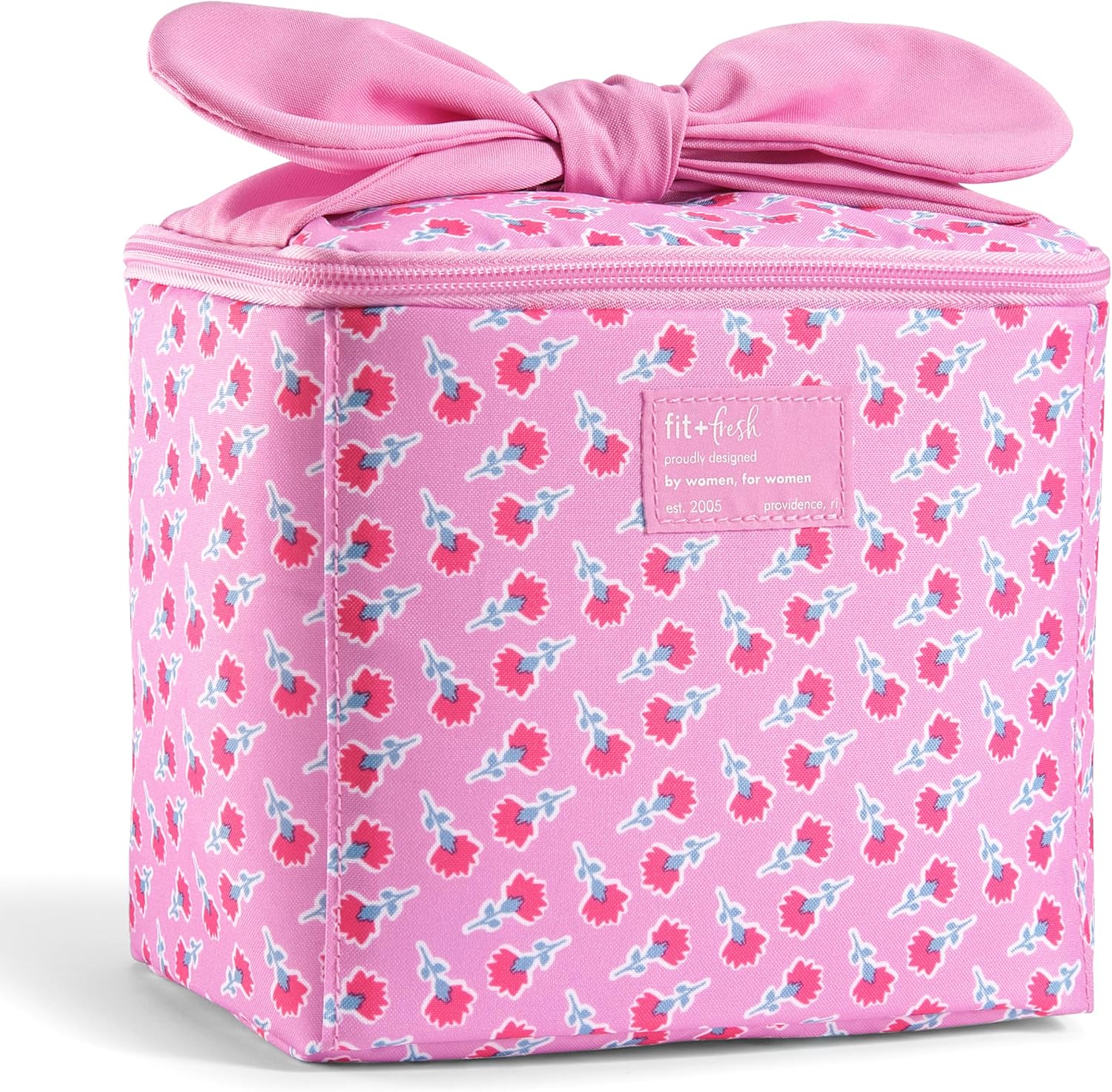 Fit & Fresh Luna Insulated Kids Lunch Box for Girls, Floral Bow Lunch Tote Sweet Pink Block Print
