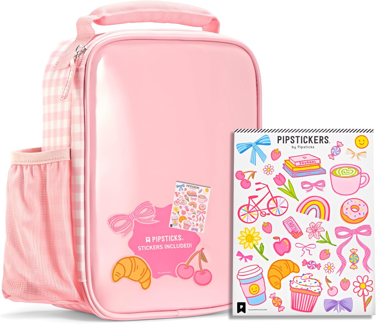 Fit & Fresh x Pipsticks® Insulated Kids Lunch Bag w/Included Sticker Sheet Pink Gingham