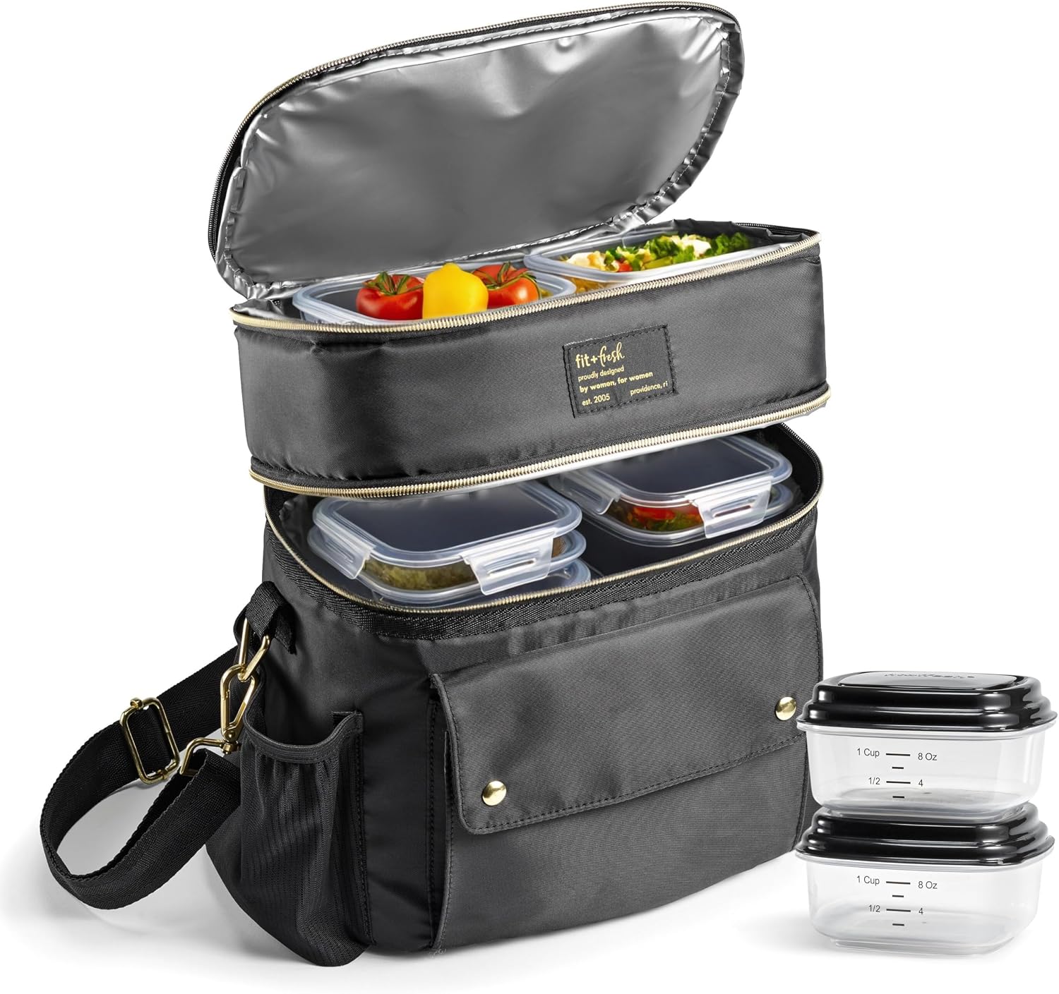 Fit & Fresh Westminster Dual Compartment Insulated Lunch Bag w/ Containers Black