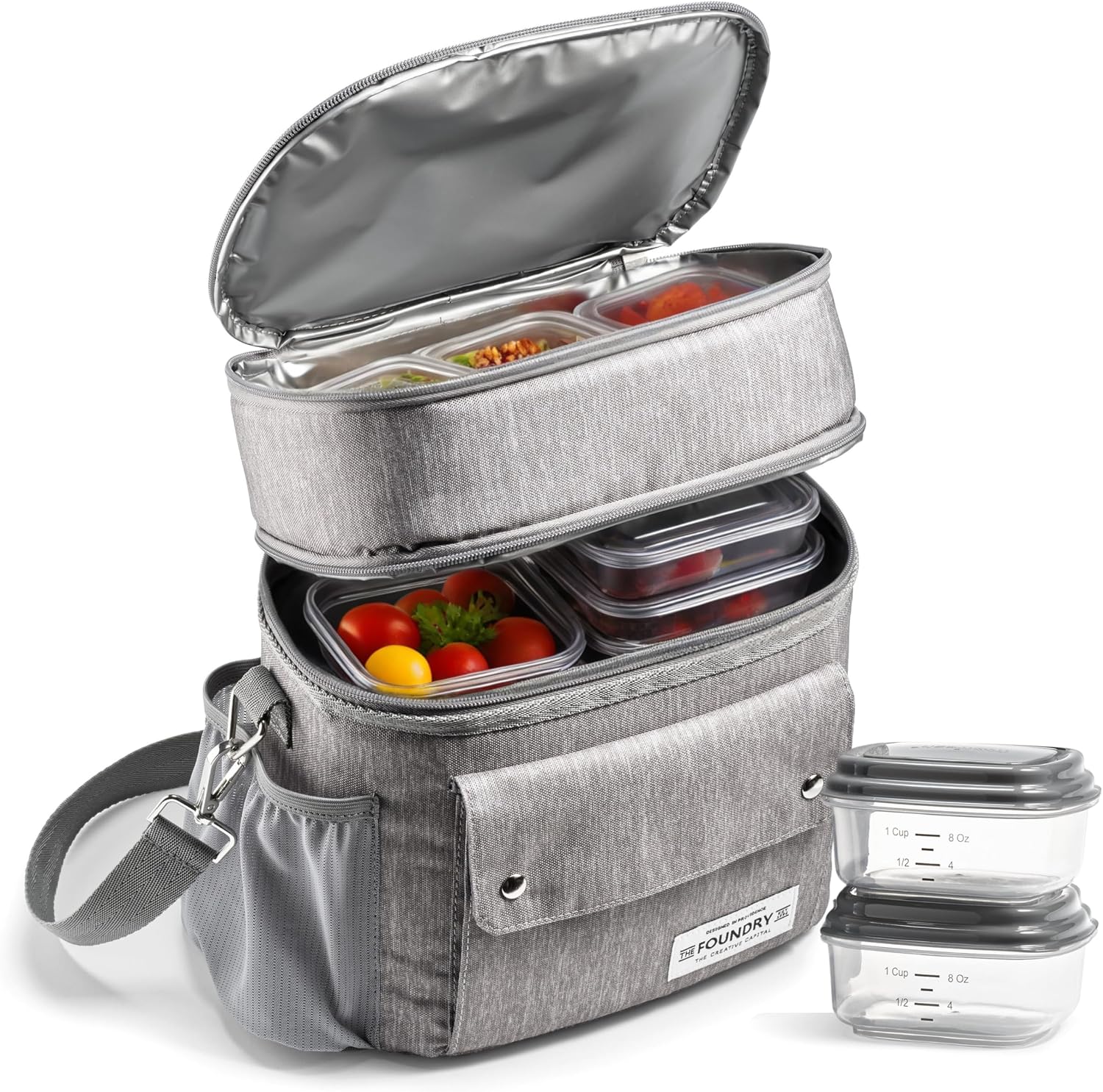 Fit & Fresh Westminster Dual Compartment Insulated Lunch Bag w/ Containers Gray