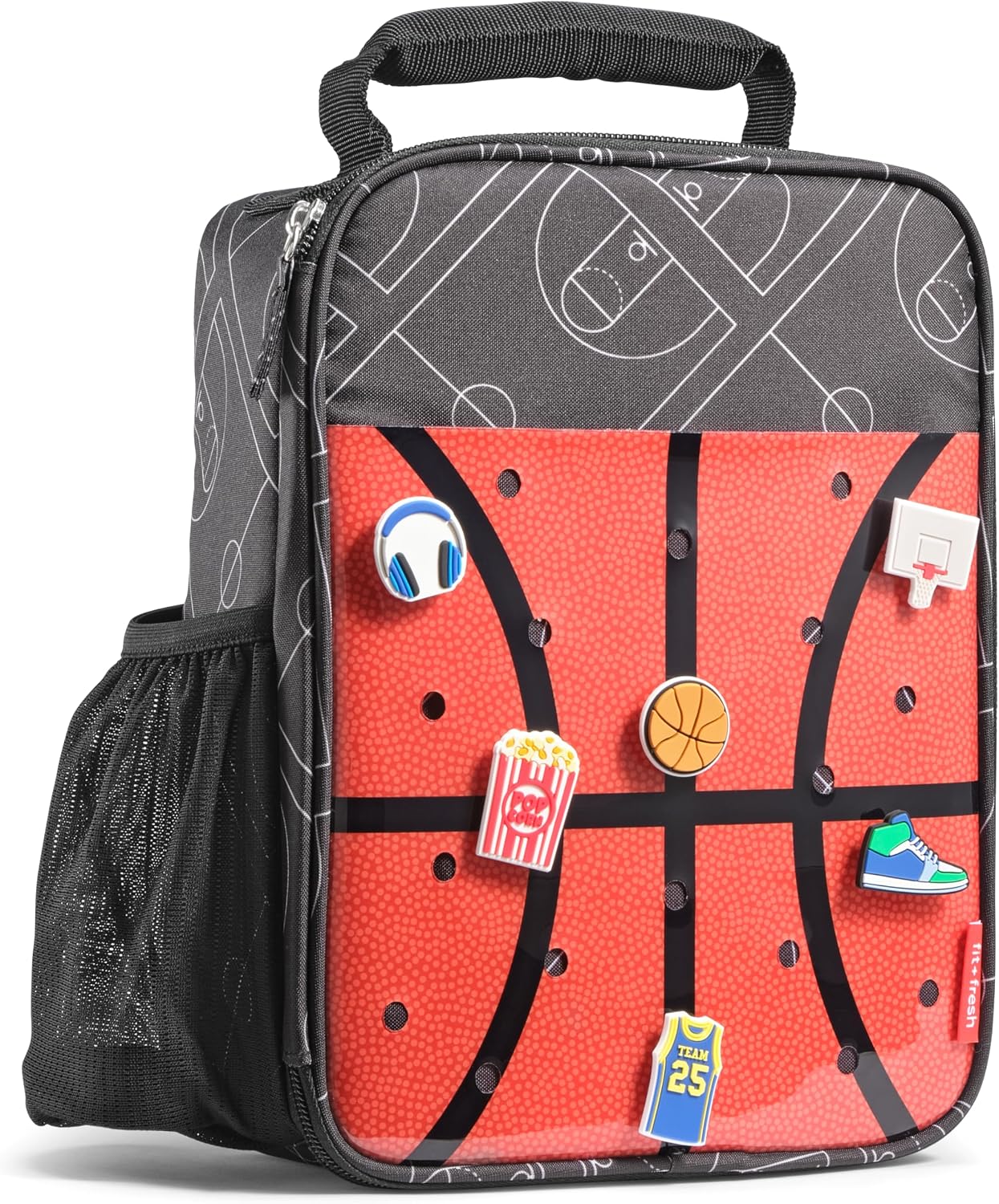 Fit & Fresh Customizable Basketball Kids Lunch Box - 6 Fun Charms Included Midnight Hoops