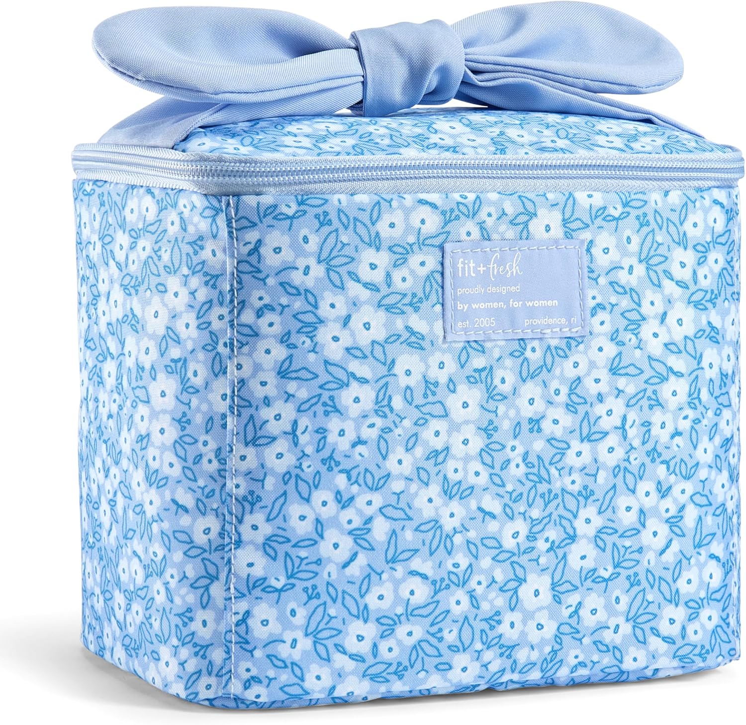 Fit & Fresh Luna Insulated Kids Lunch Box for Girls, Floral Bow Lunch Tote Cornflower in Bloom